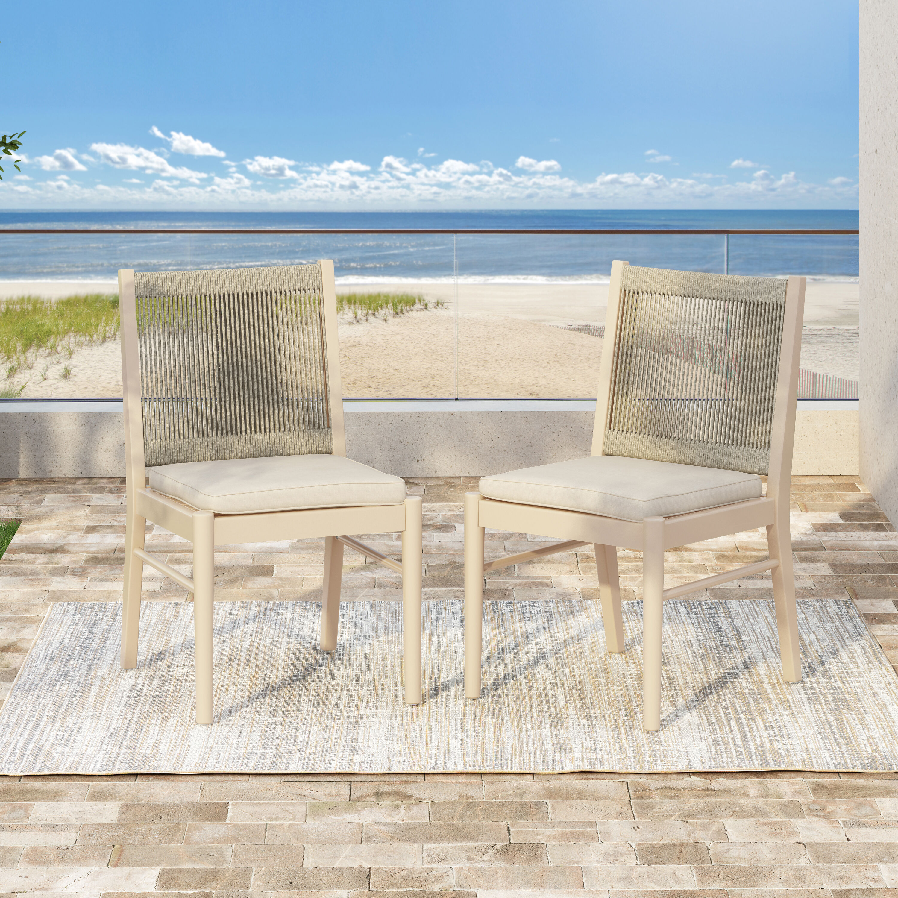 ModernLuxe L-74435.00 CORDOBA KD DINING CHAIR Set of 2 Beige Wood Frame Stationary Dining Chair with Off-white / Cushioned Seat