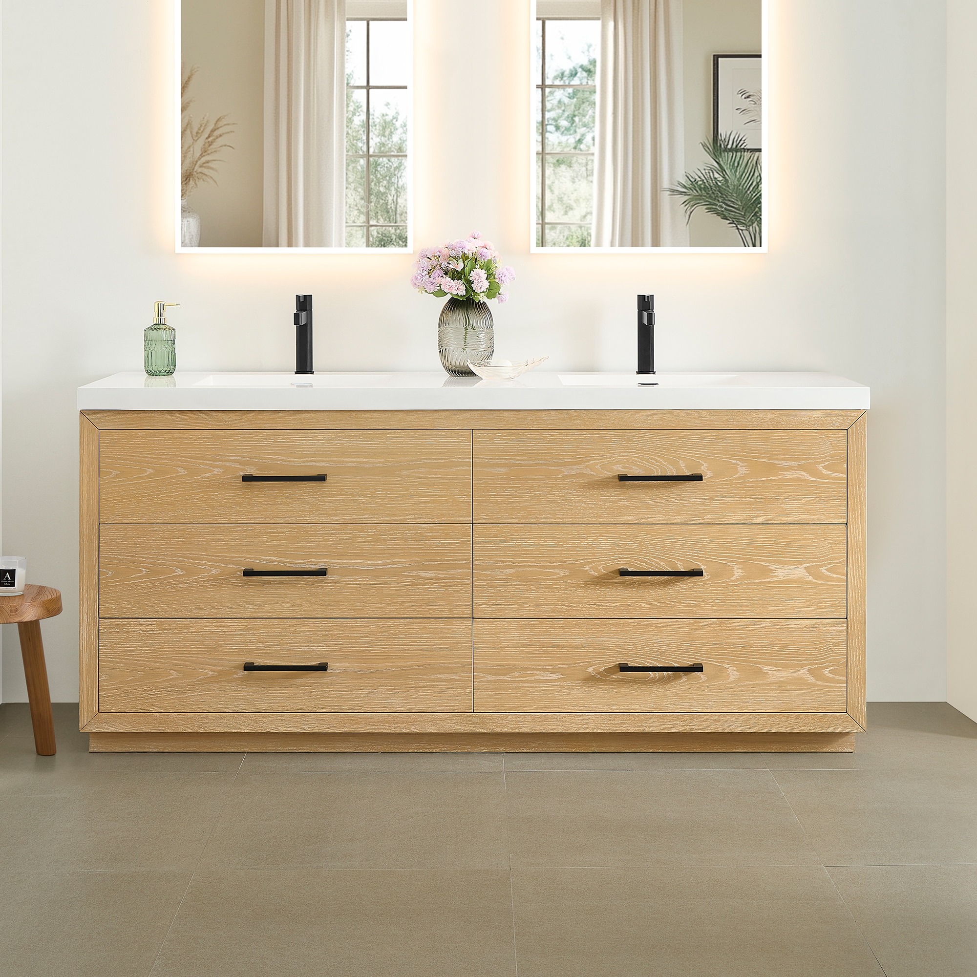 Altair 579072-WO-WH-NM Sigrid 72-in White Oak Double Sink Bathroom Vanity with White Engineered Stone Top