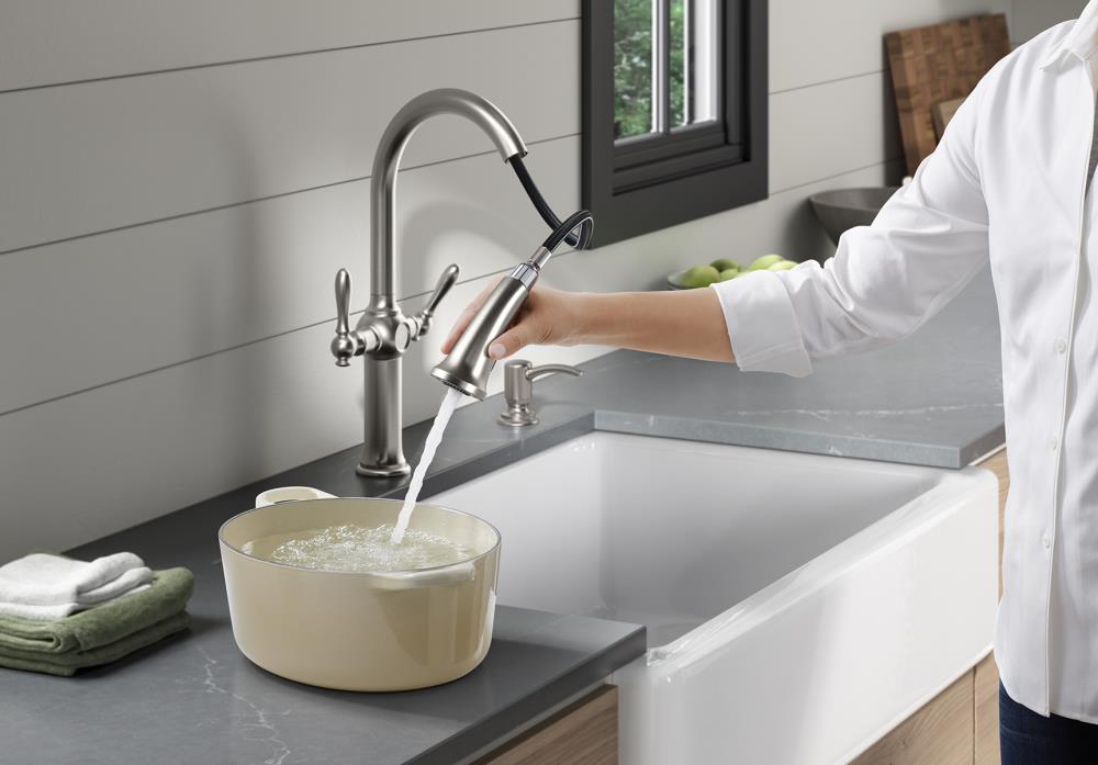 Kohler Neuhaus Vibrant Stainless 2 Handle Pull Down Kitchen Faucet With Sprayer Function Deck 2723