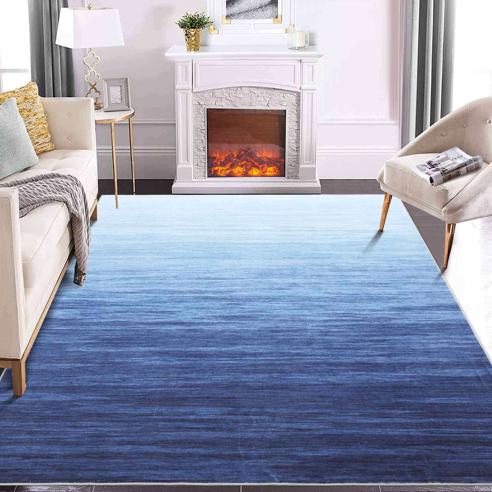Garvee YXY-LO-PHO-11SW5N4P 8 x 10 (ft) Loomed Polyester Blue Rectangular Indoor Ombre Mid-Century Modern Machine washable Area rug
