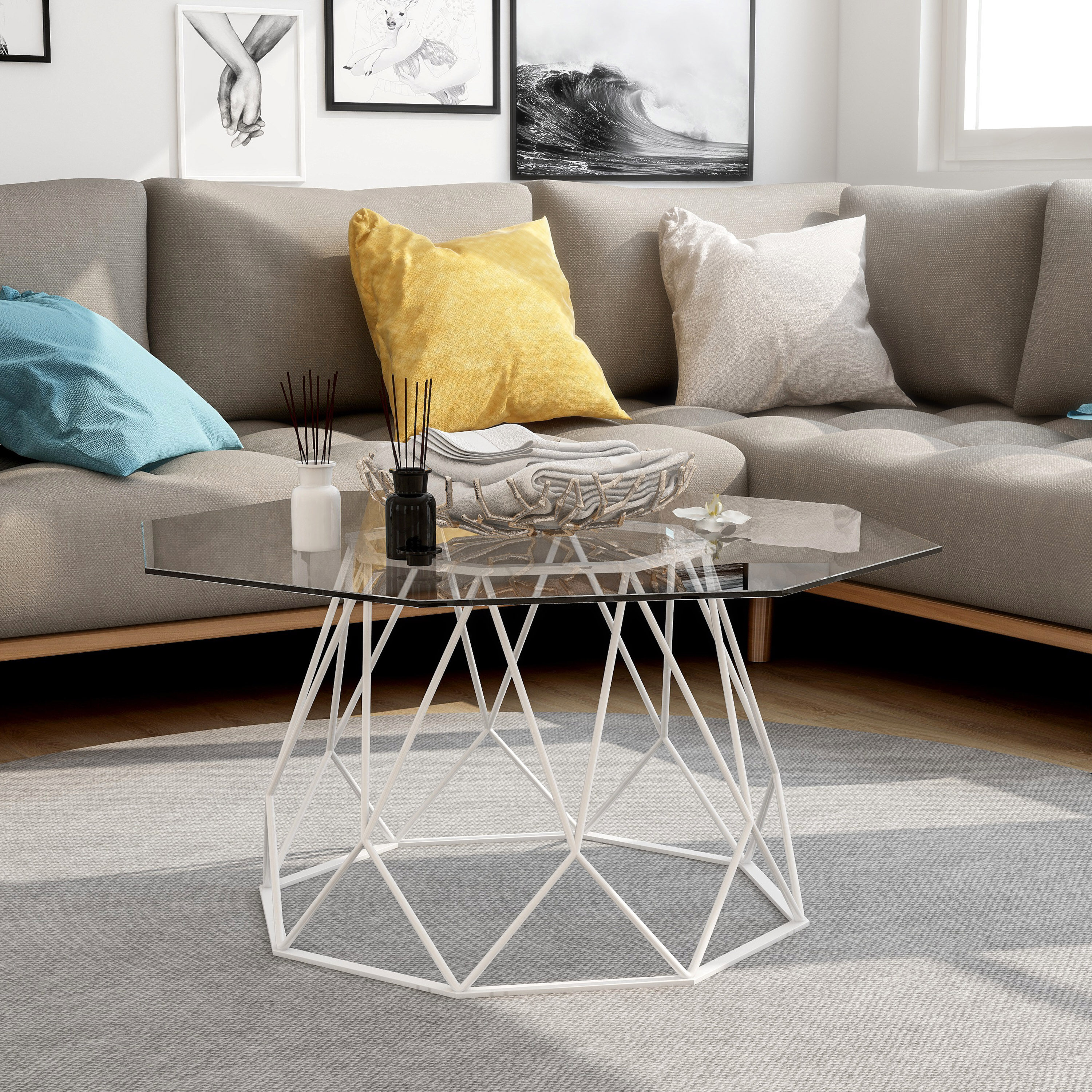Furniture of America IDF-4374WH-C Lendry Clear Glass Modern Coffee Table