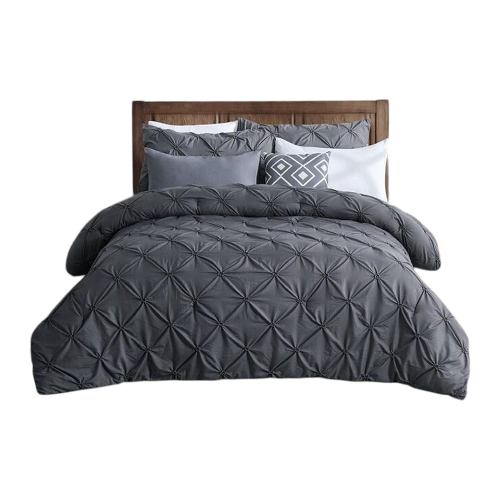 Slickblue 2 Piece Gray Pleated Twin Sized Comforter Set with Standard Sham for Bedroom Guest Room or Dorm