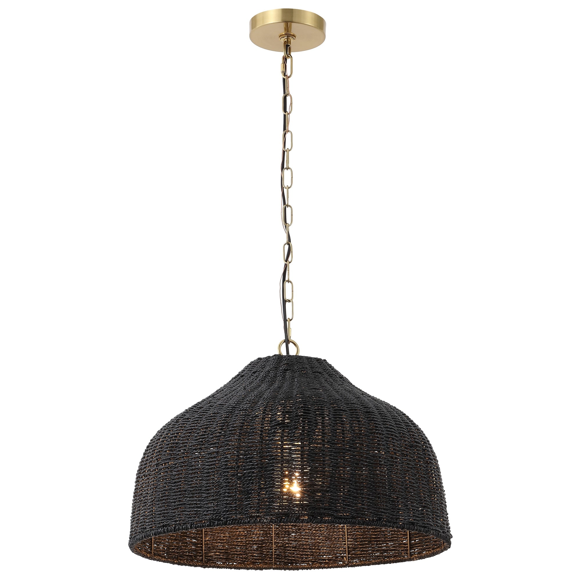 JONATHAN  Y Eliza 20 in. 1-Light Coastal Bohemian Woven Rattan and Iron LED Pendant - Black/Brass Gold