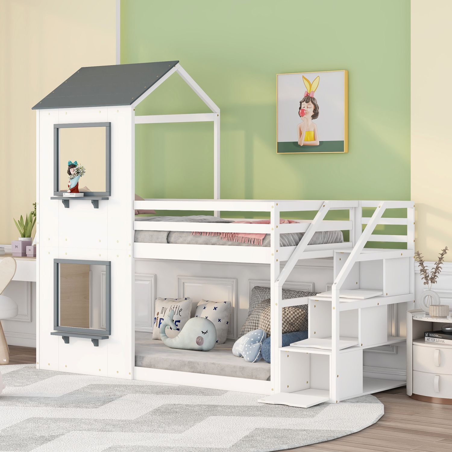 JASMODER LT000256AAK White Twin Composite Platform Bed with Storage
