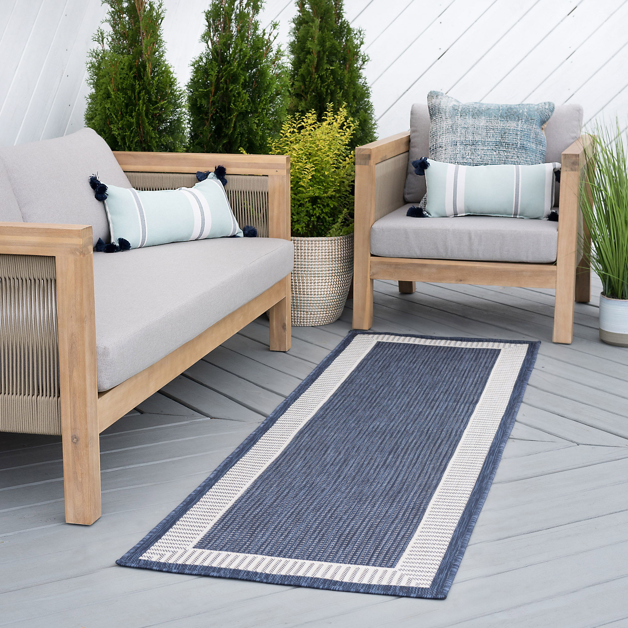 Tayse ECO1105 3X10 Eco 3 x 10 (ft) Flatweave Polypropylene Navy Rectangular Indoor/Outdoor Coastal Runner rug
