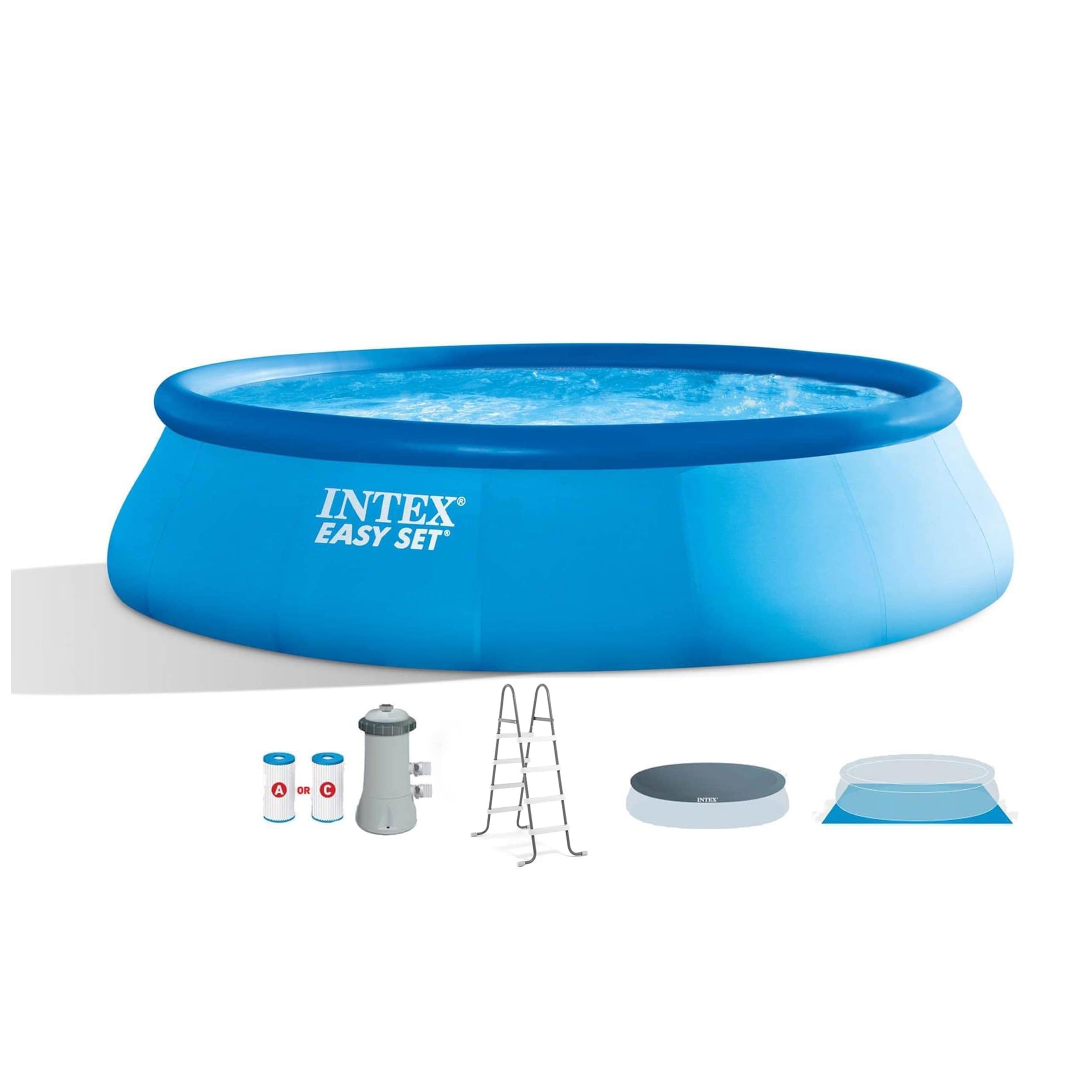 Intex 84401 15-Feet x 15-Feet x 42-Inches Inflatable top ring Round Above-Ground Pool with Filter Pump with Ground Cloth with Pool Cover with Ladder