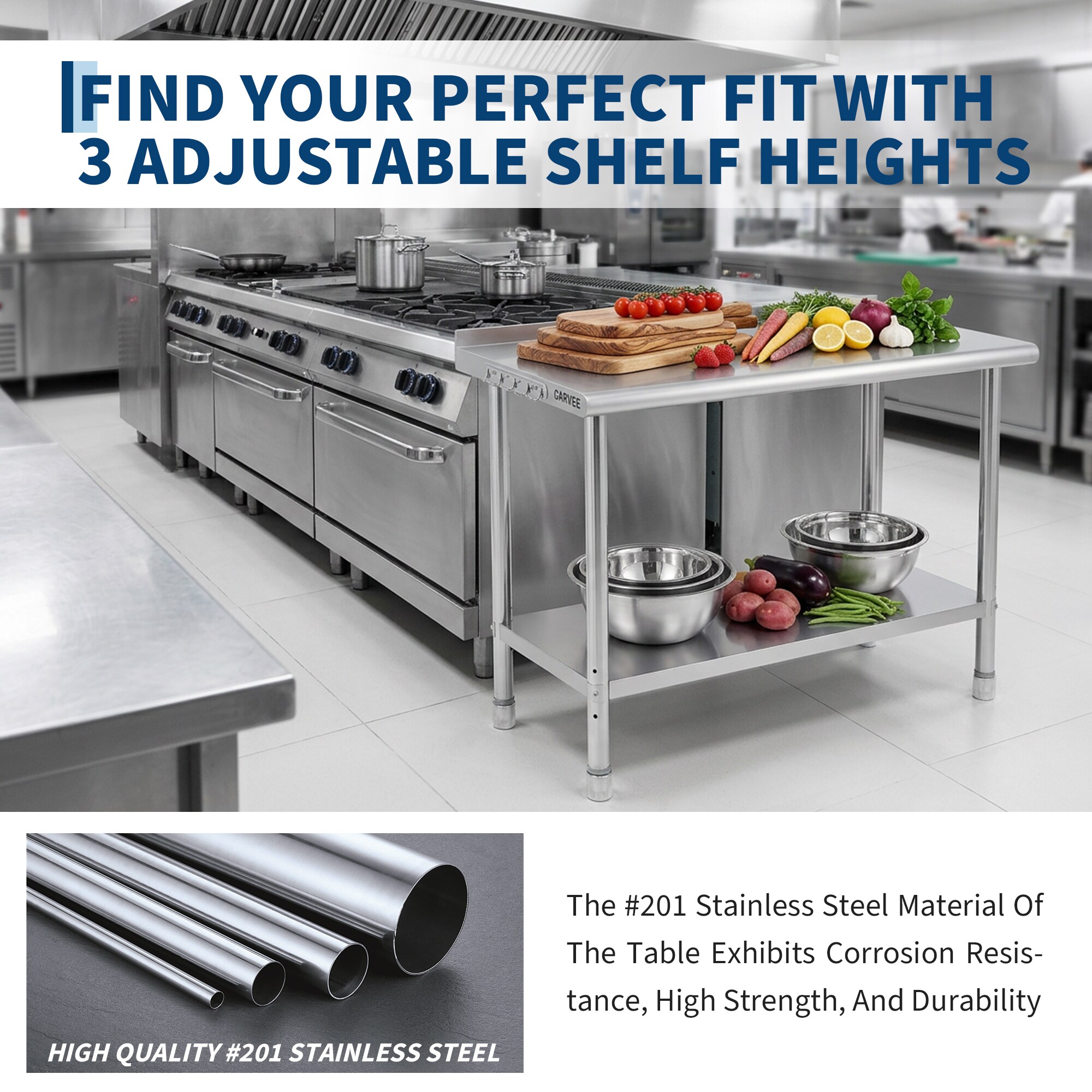 Garvee 48x24x35 in Commercial Stainless Steel Prep Table Heavy Duty ...