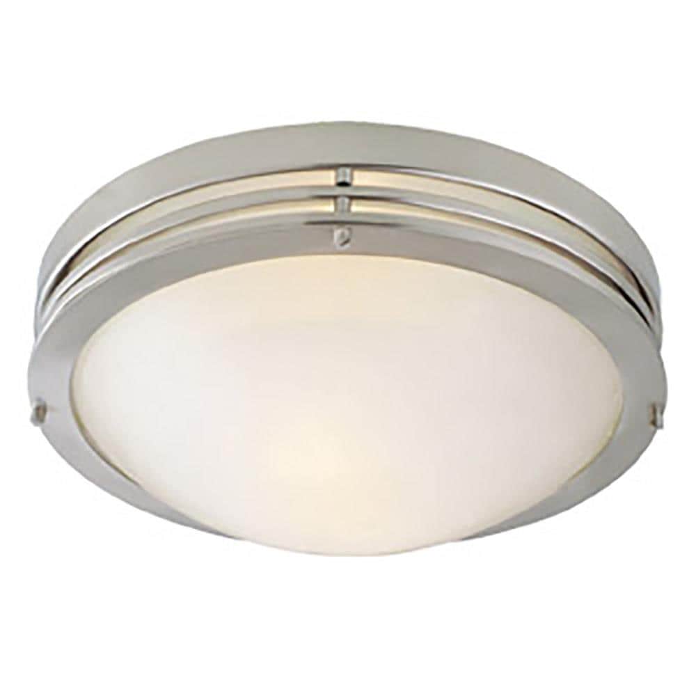 Satin Nickel 14" Alabaster Glass 2-Light Ceiling Mount