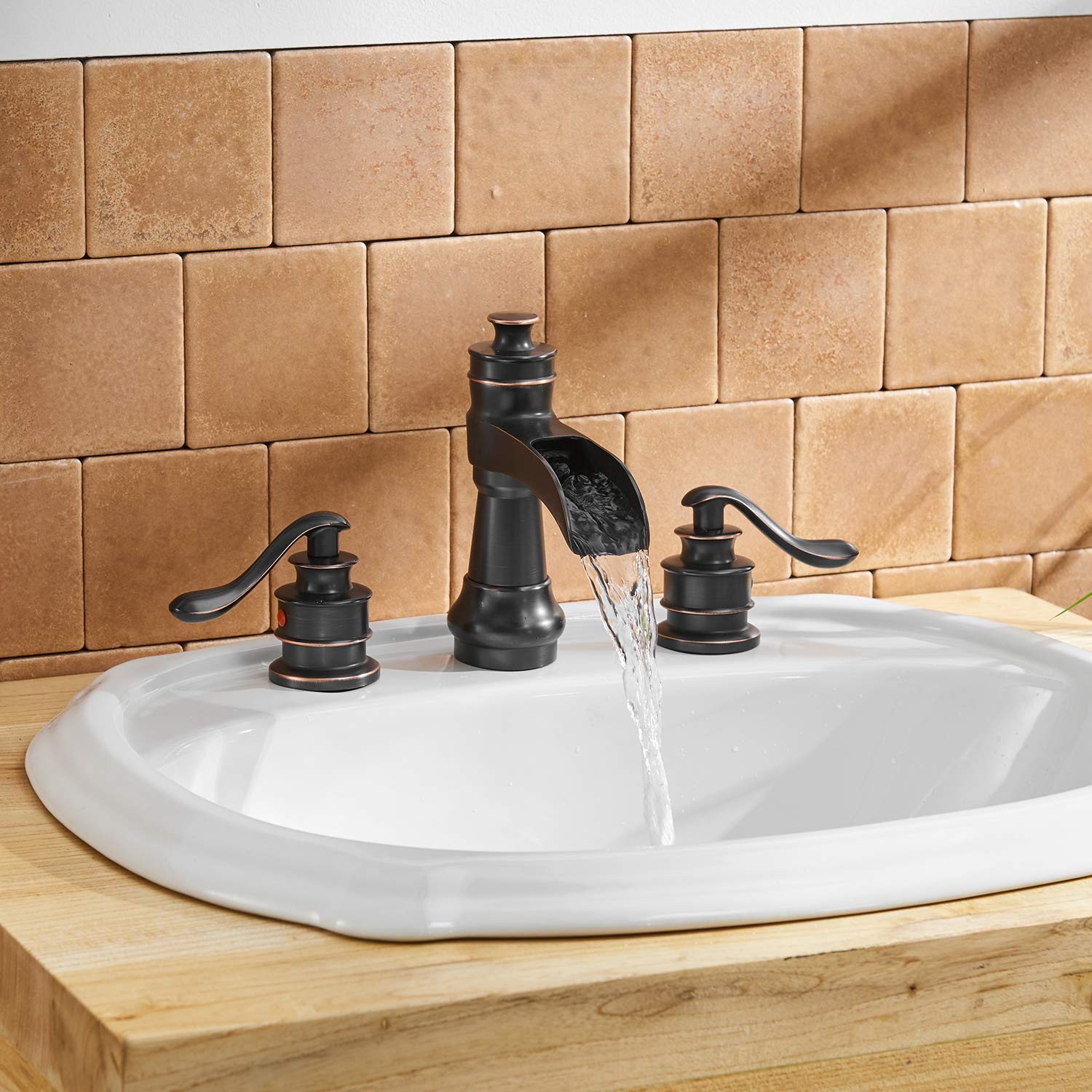 BWE Oil Rubbed Bronze Widespread 2-Handle WaterSense Waterfall Bathroom ...