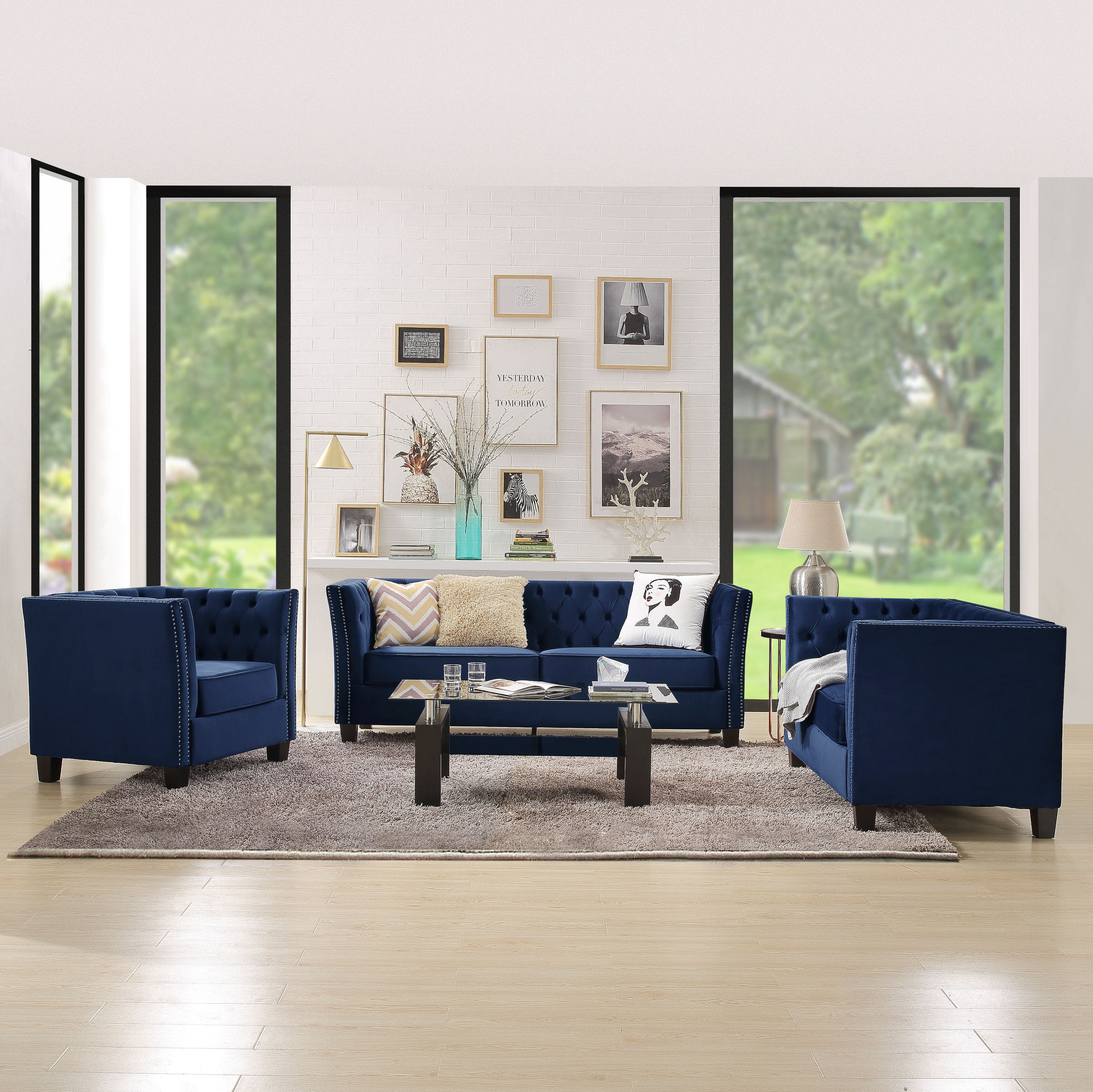 Clihome Modern 3-Piece Blue Living Room Set at Lowes.com