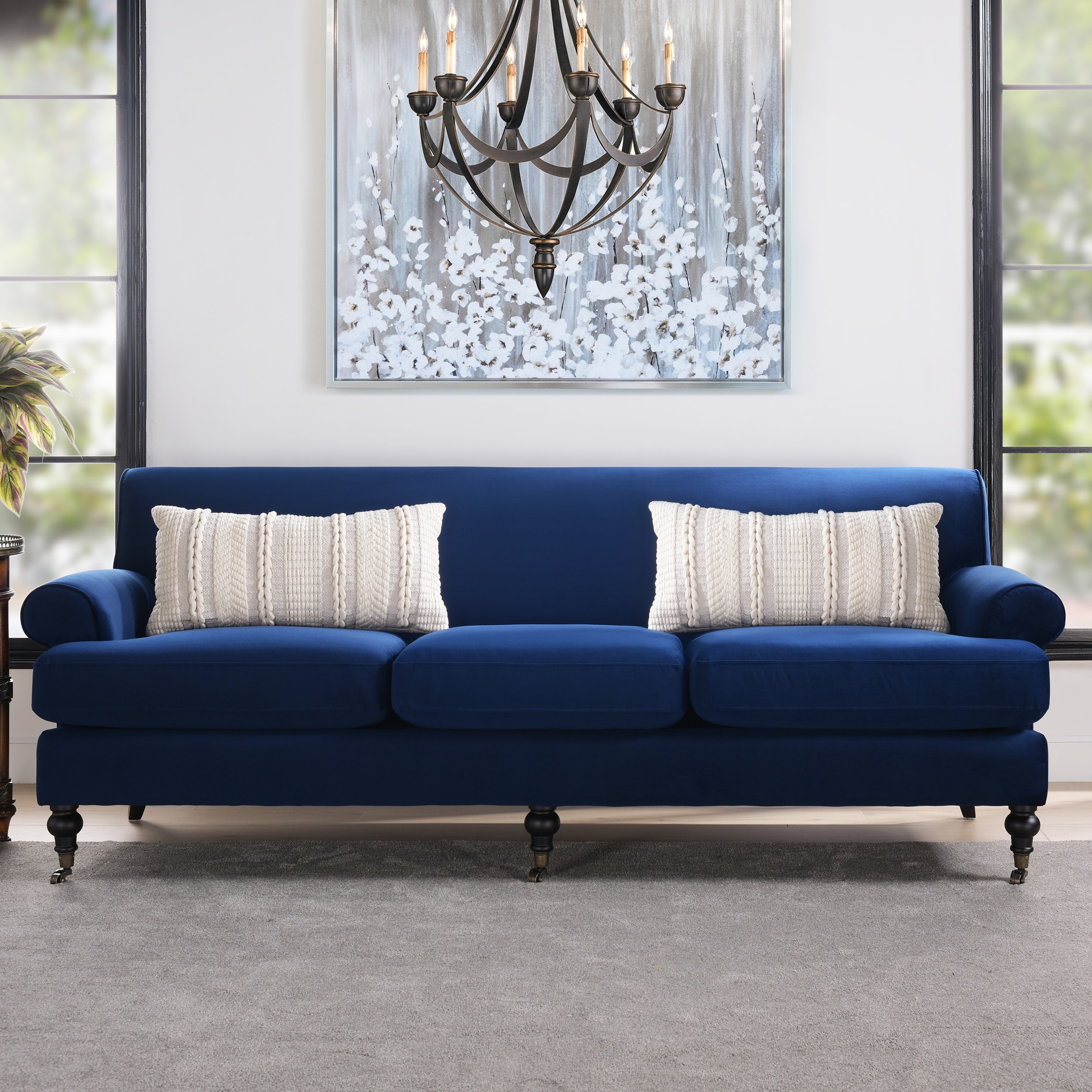 thee onstabiel Opknappen Jennifer Taylor Home Alana Midcentury Navy Blue Velvet Sofa in the Couches,  Sofas & Loveseats department at Lowes.com