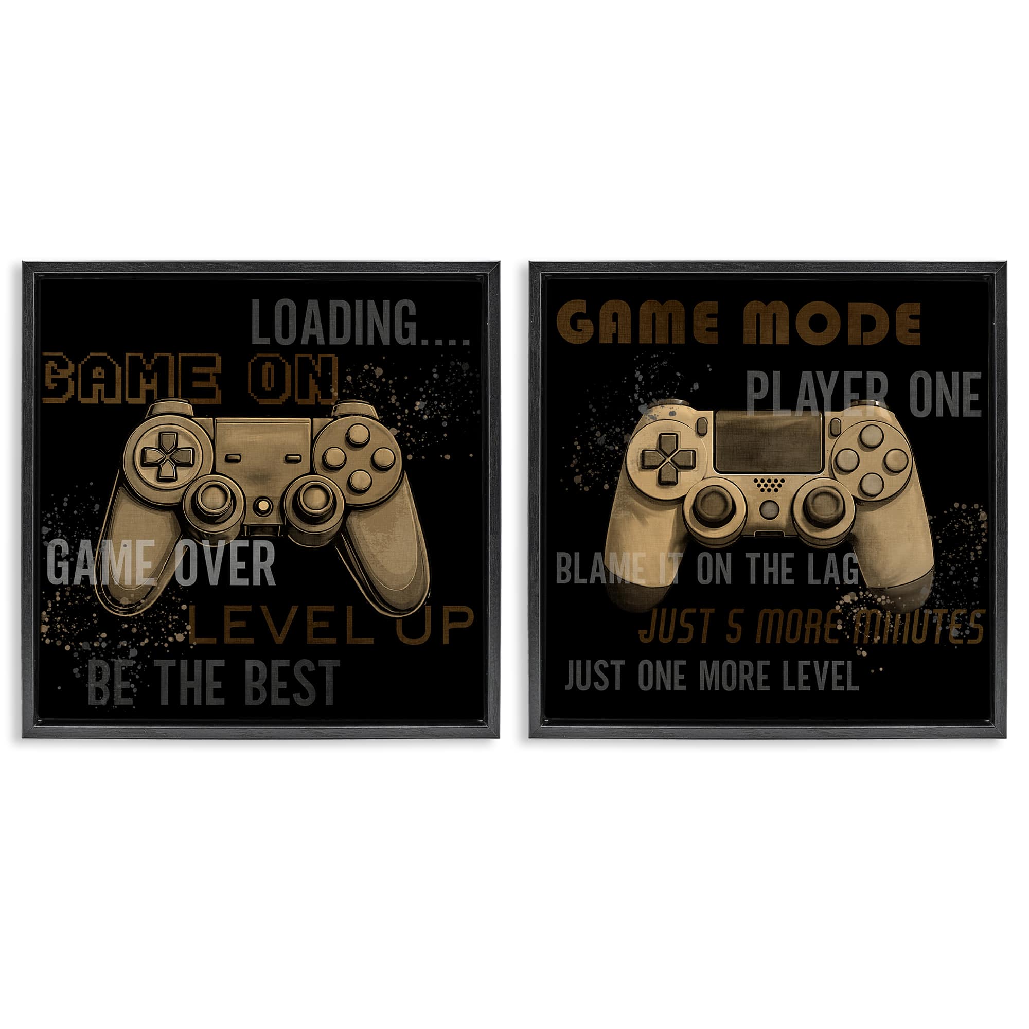 Stupell Industries B2-804-FFB-2PC-17X17 Vintage Game Controls and Phrases 2 Piece Black Framed Floater Canvas Set By Kim Allen 18 x 18