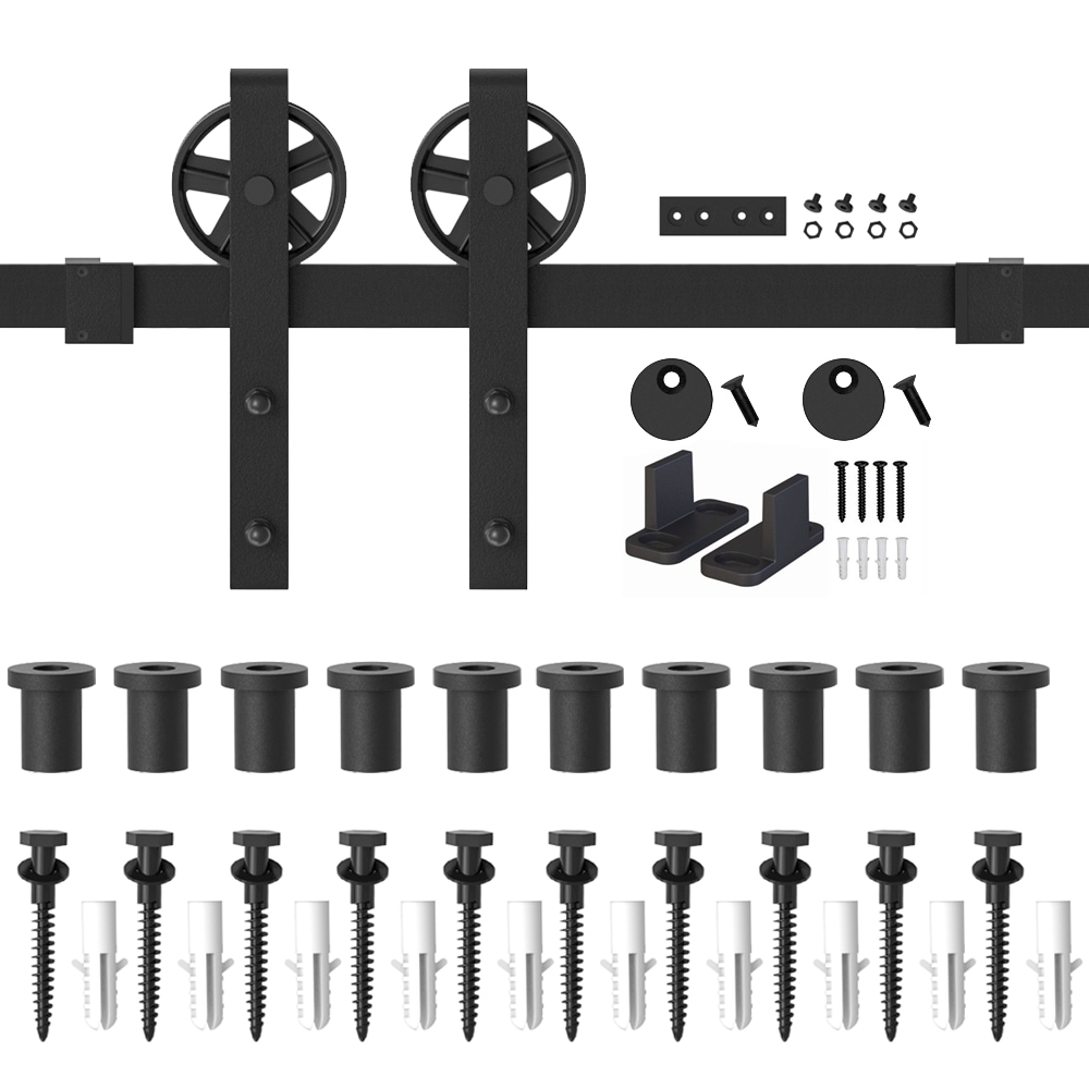 WINSOON GCM3125 144-in Matte Matte Black Indoor Spoke Wheel Single Barn door hardware kit