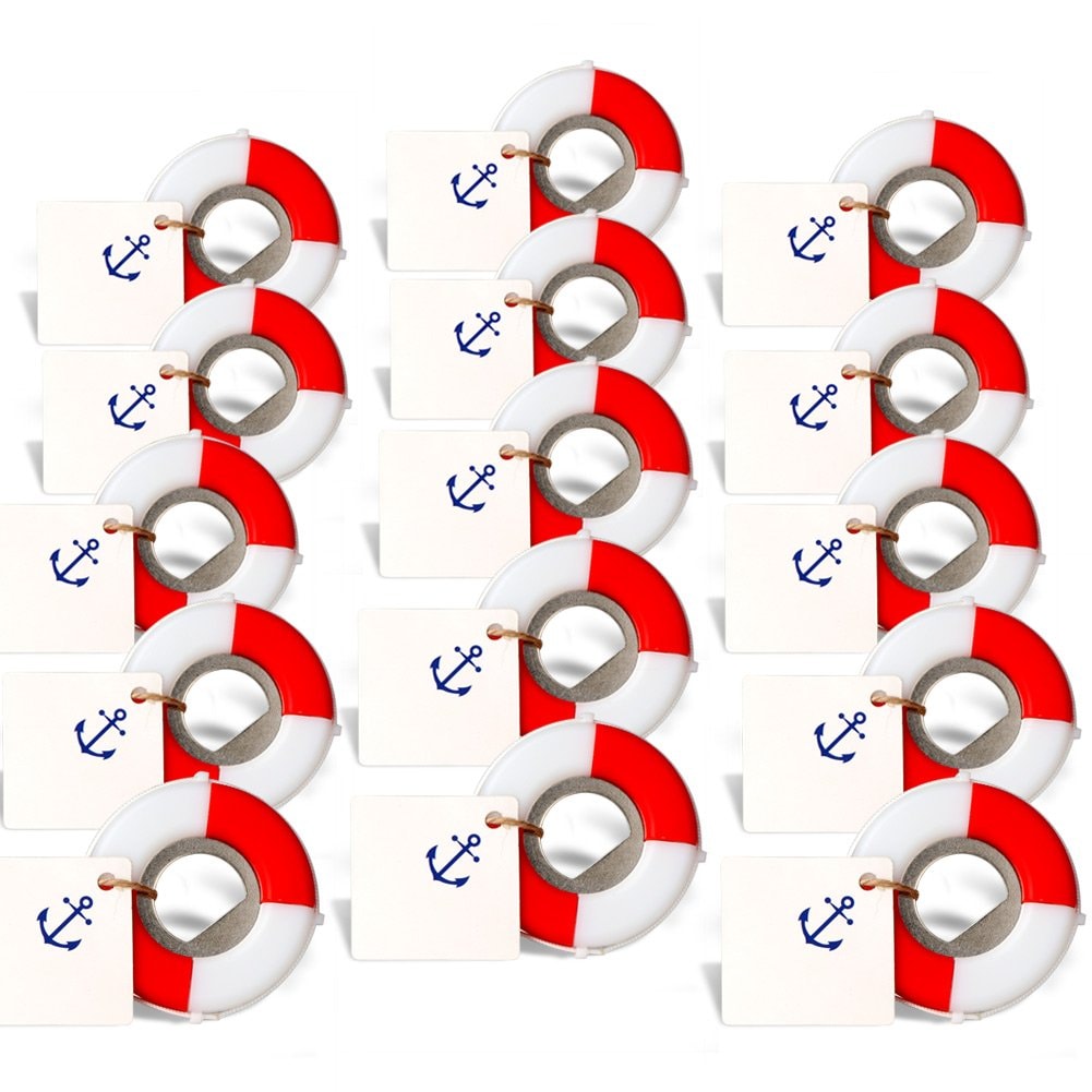 Aoibox  Nautical Lifesaver Bottle Opener Wedding Favors Red and White Metal Alloy 50 Piece Set with Anchor Tags