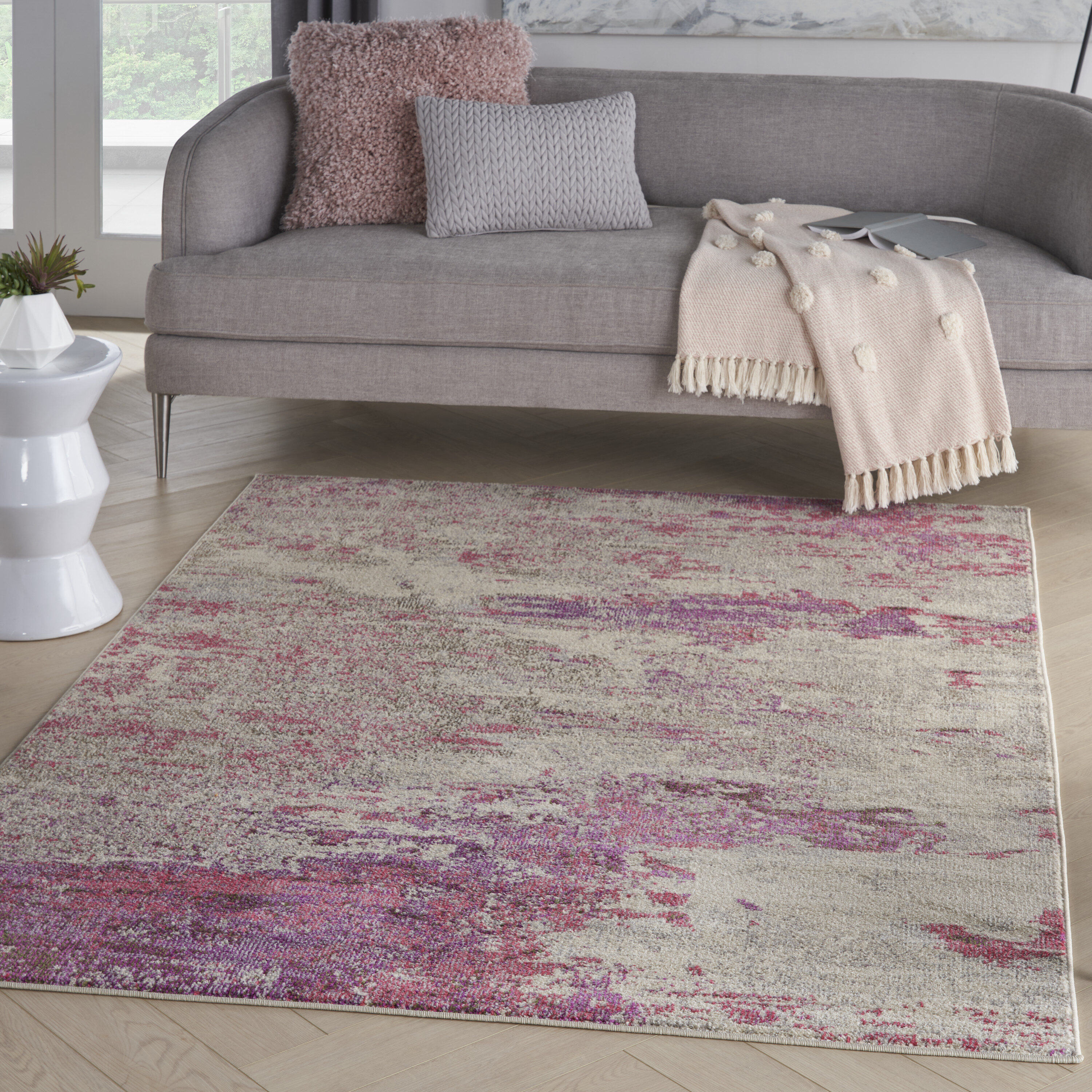 Nourison 99446742407 Celestial 5 x 7 (ft) Loomed Polypropylene Pink Rectangular Indoor Distressed/Overdyed Vintage Area rug