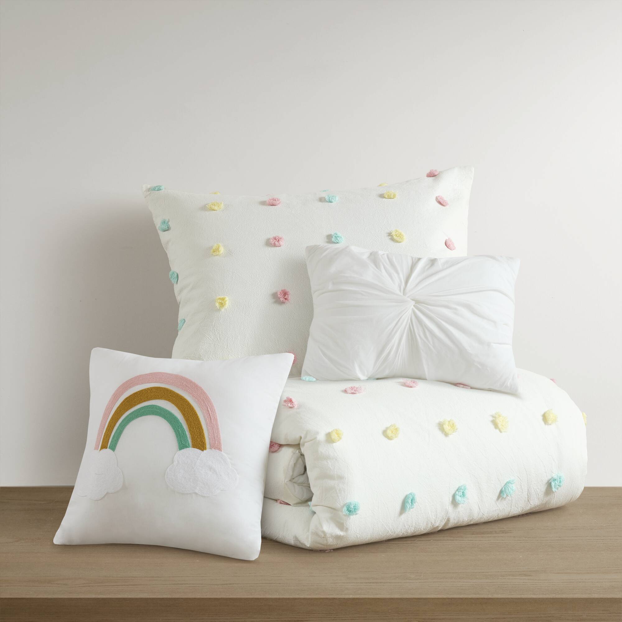 Cozy Cotton Twin Pom Pom Kids' Quilt Set in White