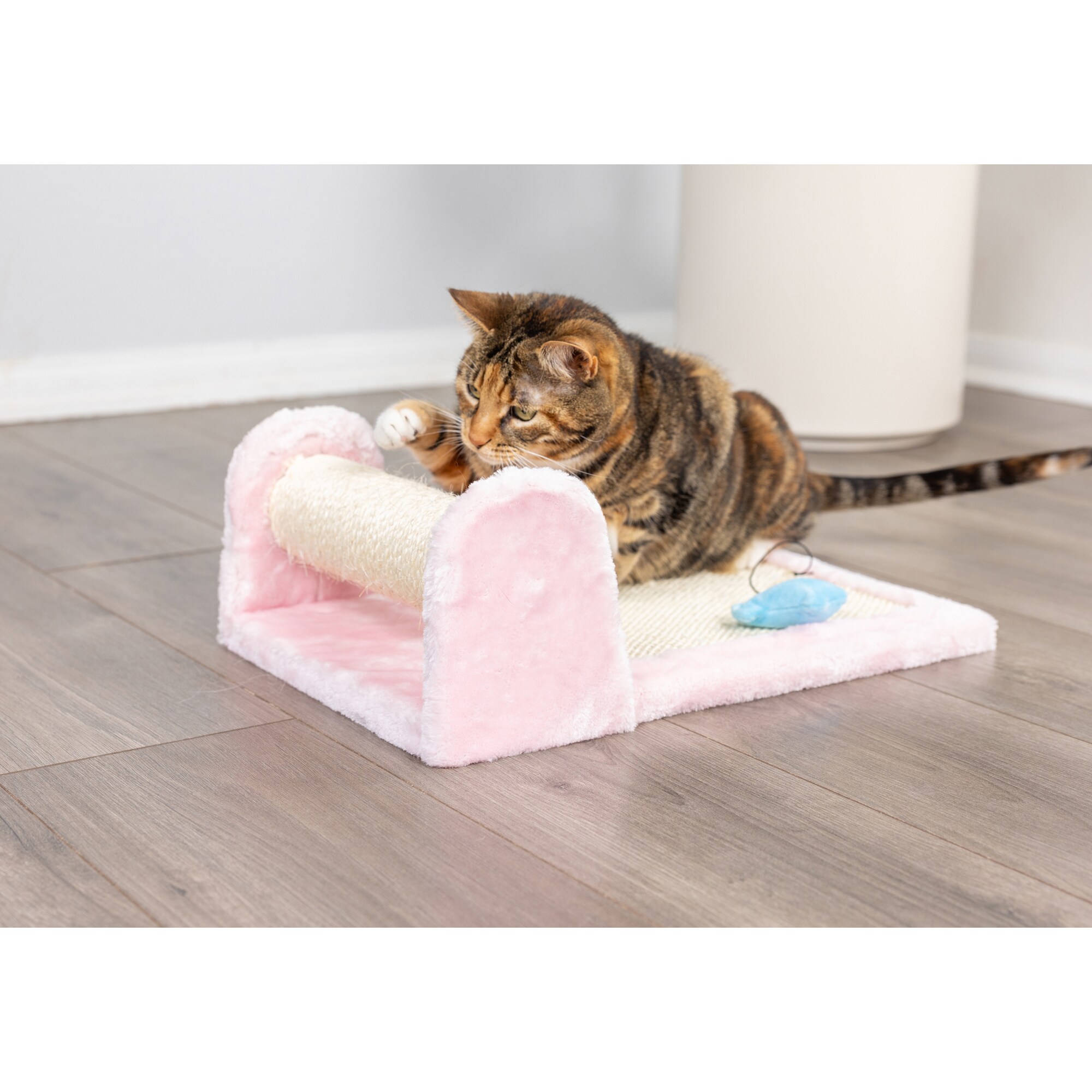 Pink Faux Fur and Sisal Rolling Cat Scratcher