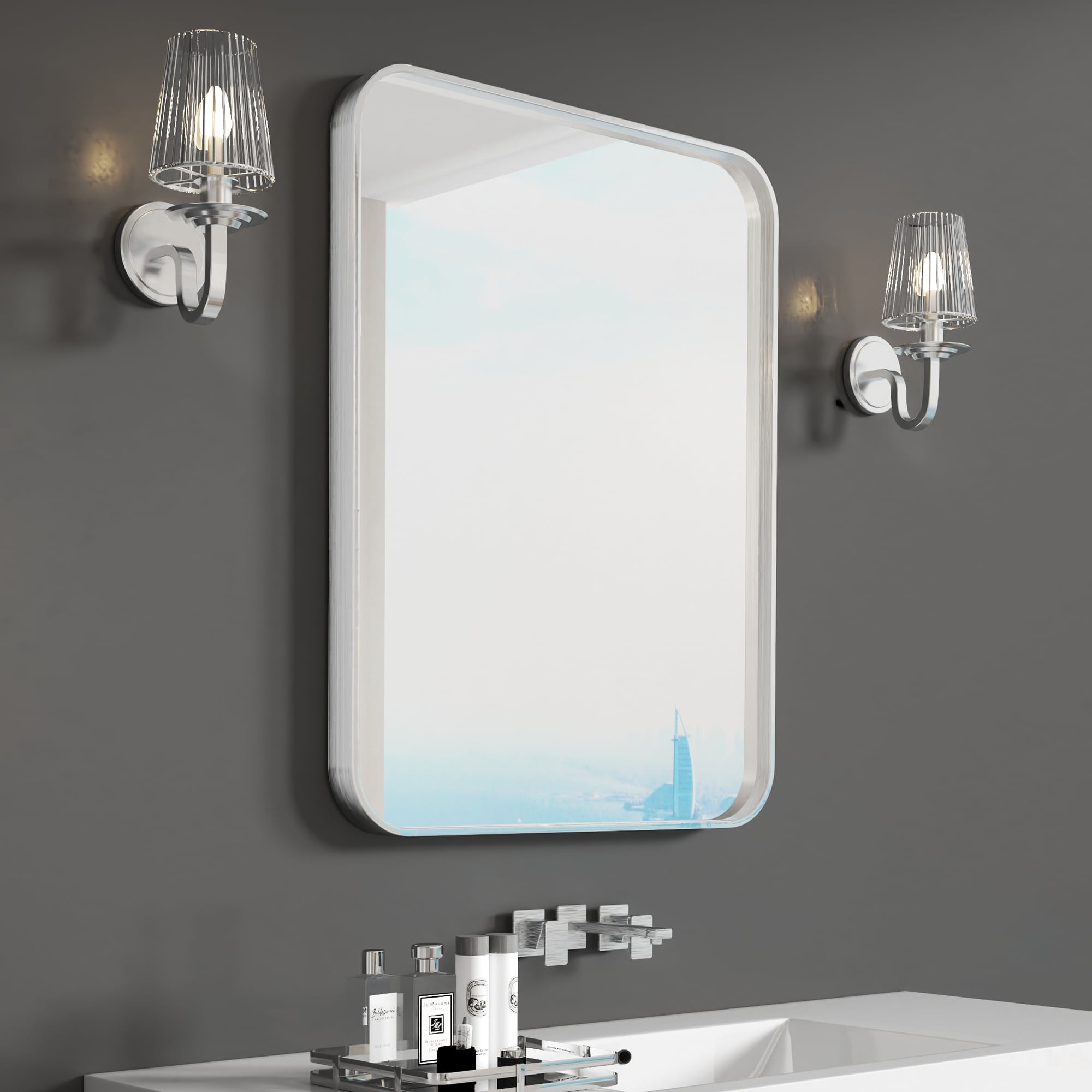 waterpar WPLO-2132 Aluminum 28-Inches x 36-Inches Polished Rectangle Bathroom Vanity Mirror ( Silver )