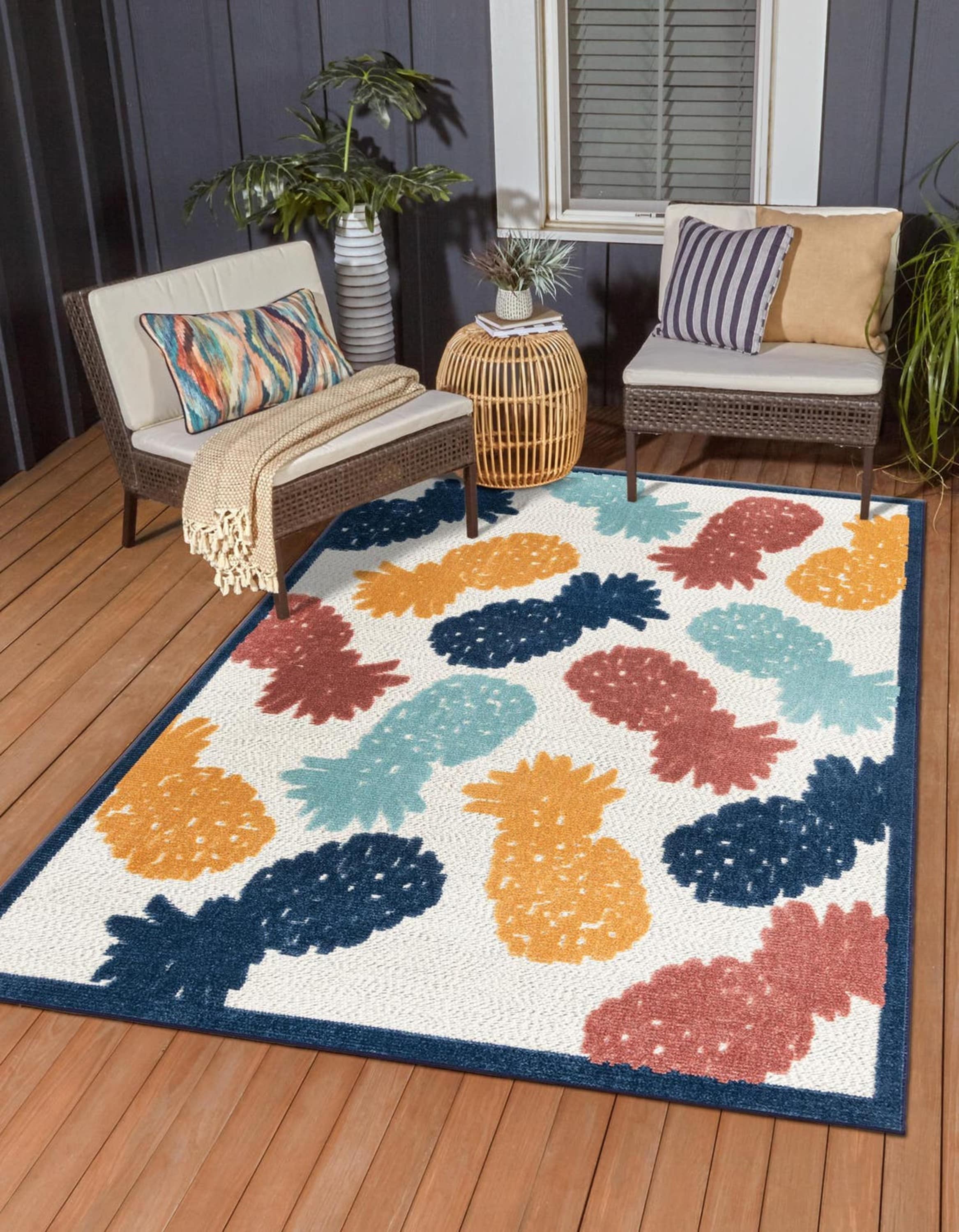 Unique Loom 3171397 Belize Outdoor 9 x 12 (ft) Loomed Polypropylene White Rectangular Indoor/Outdoor Area rug