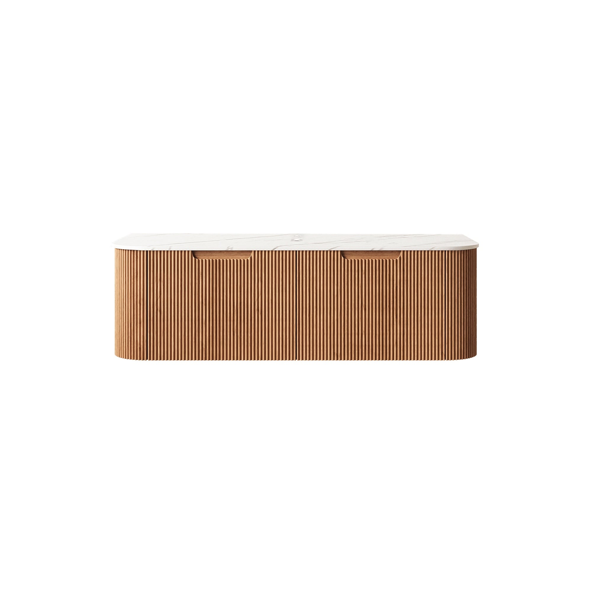 LIVACA 48 inch Natural Woodgrain Plywood Wall Mounted Bathroom Vanity with Carrara White Sintered Stone Countertop and 2 Drawers