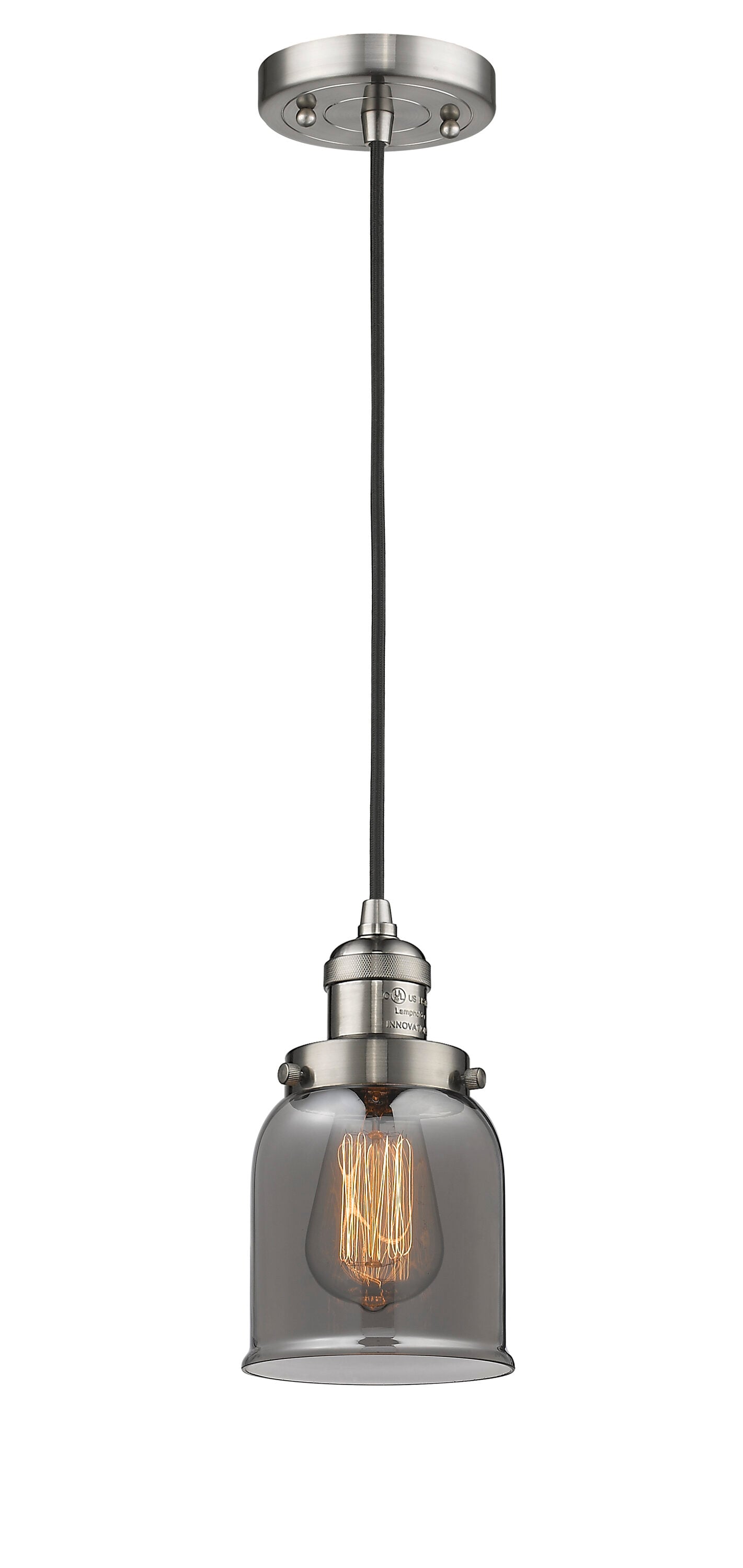Innovations Lighting 201C-SN-G53 Bell Brushed Satin Nickel Industrial Stained glass Bell Medium Hanging Pendant light