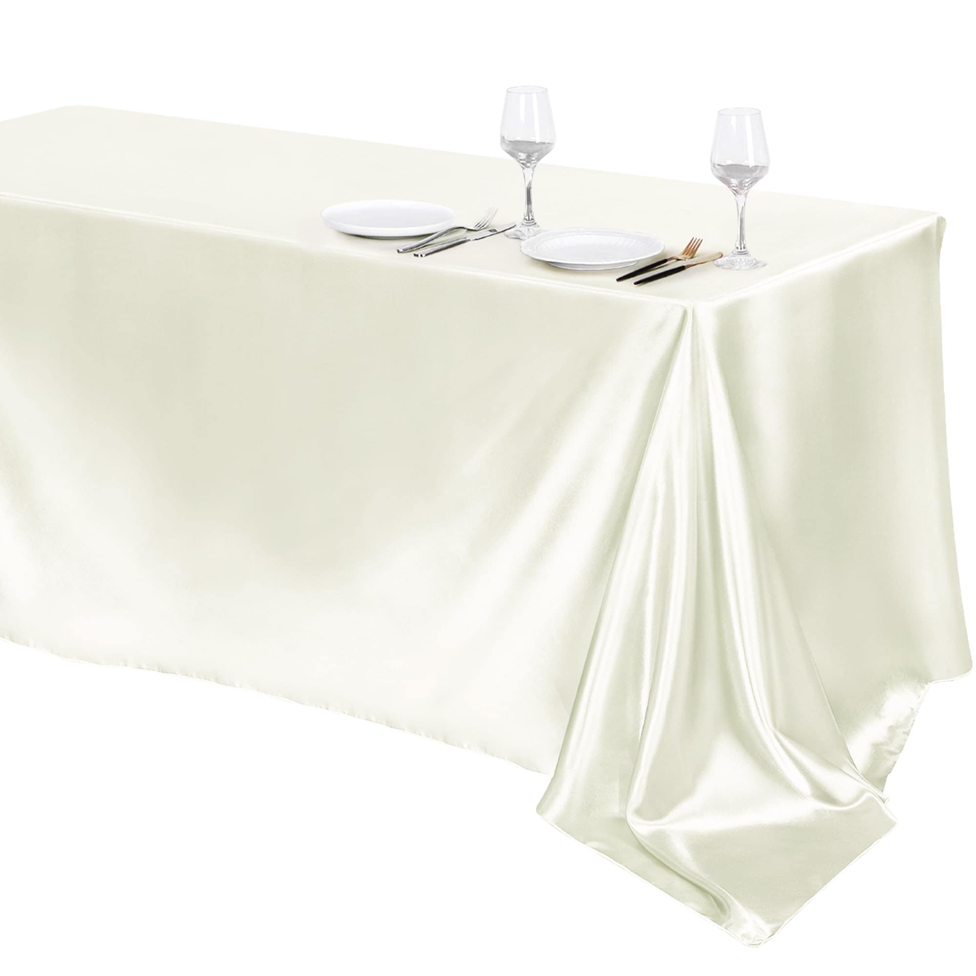 Phewnyzo  Ivory Satin Tablecloth One Pack 102 by 58 Inch Rectangle Overlay Smooth Fabric Table Cover for Wedding Banquet Party Events