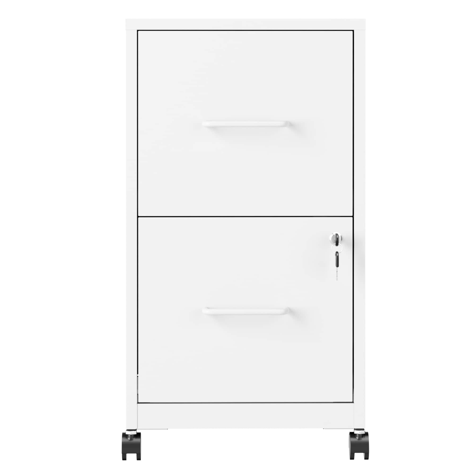 VIYET - 15-in W x 17.7-in D x 25.6-in H 2-Drawer White Metal Mobile File Cabinet with Lock and Ca...