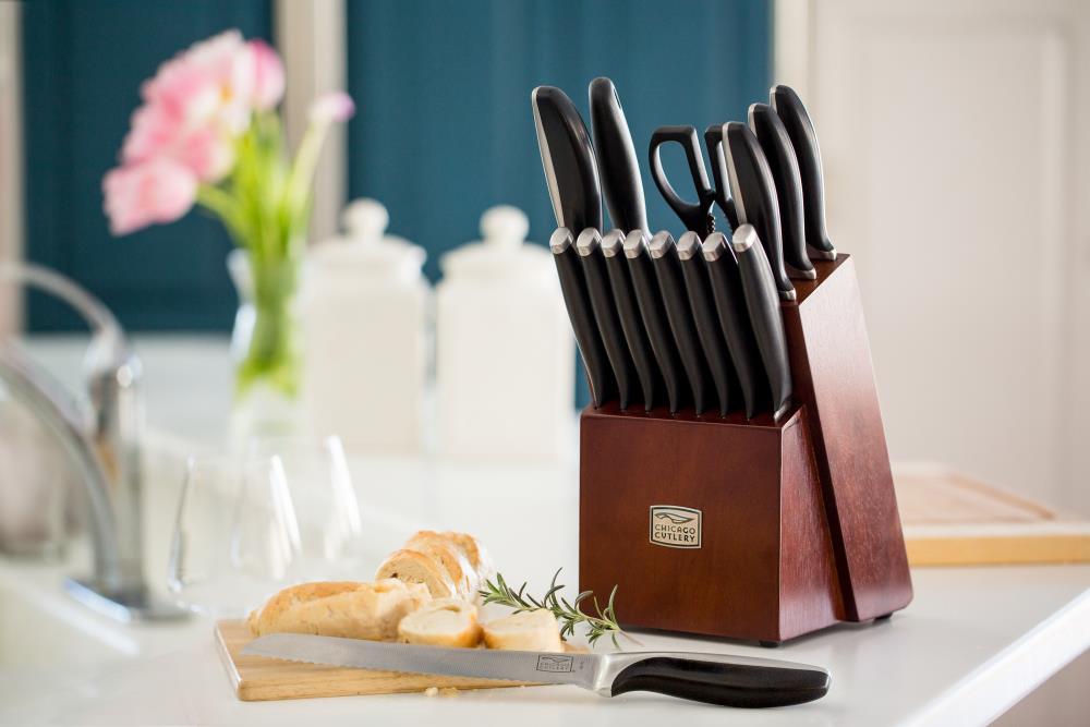 Chicago Cutlery Elston 16pc Knife Set with Block - Stainless Steel Blades,  Plastic Handles - Includes Bread Knife, Chef Knife, Paring Knife, Shears in  the Cutlery department at