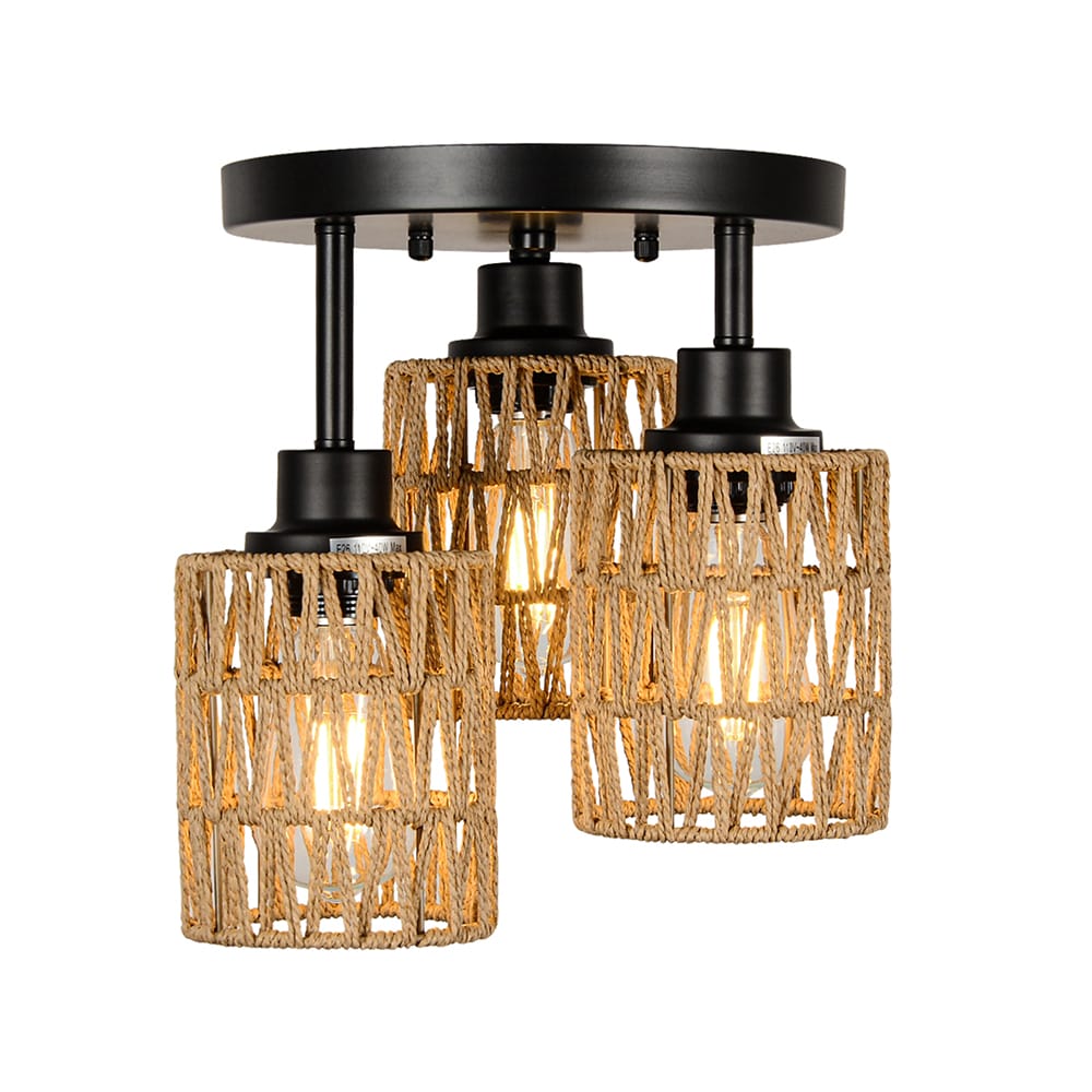 Sunrinx DD-18-CDL 3 -Light 10.63-in Brown Semi Flush Mount Light