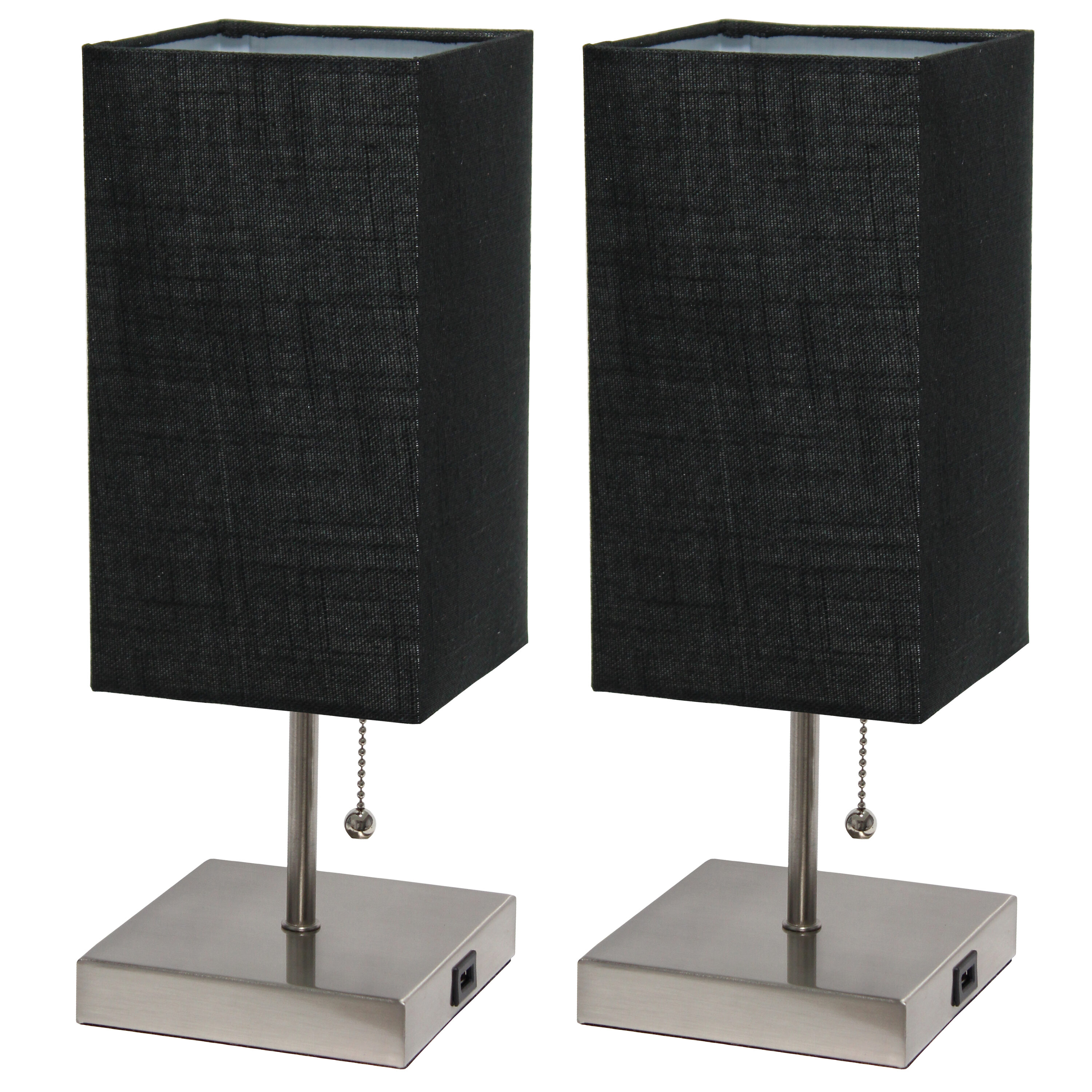 Simple Designs LC7000-BLK 14.25-in Black Shade/Brushed Nickel Base LED Pull-chain Table Lamp with Fabric Shade 2 -Set