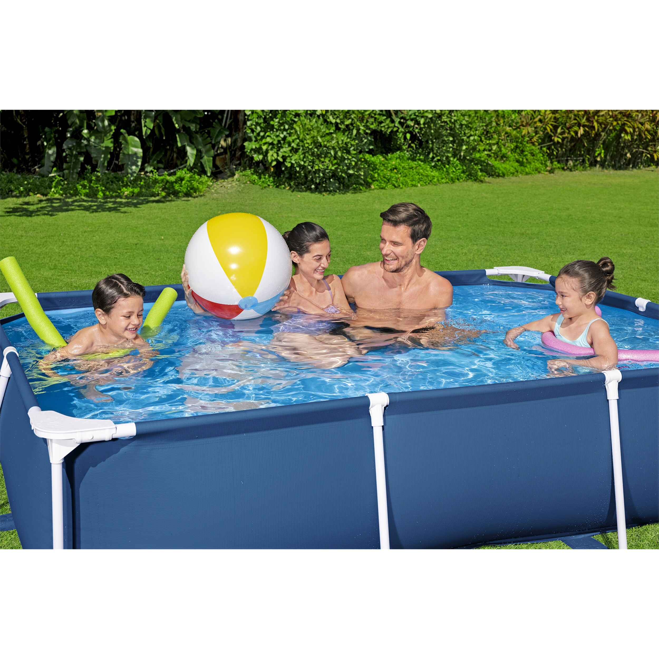 Blue Steel Frame Rectangular Above Ground Pool with Pump