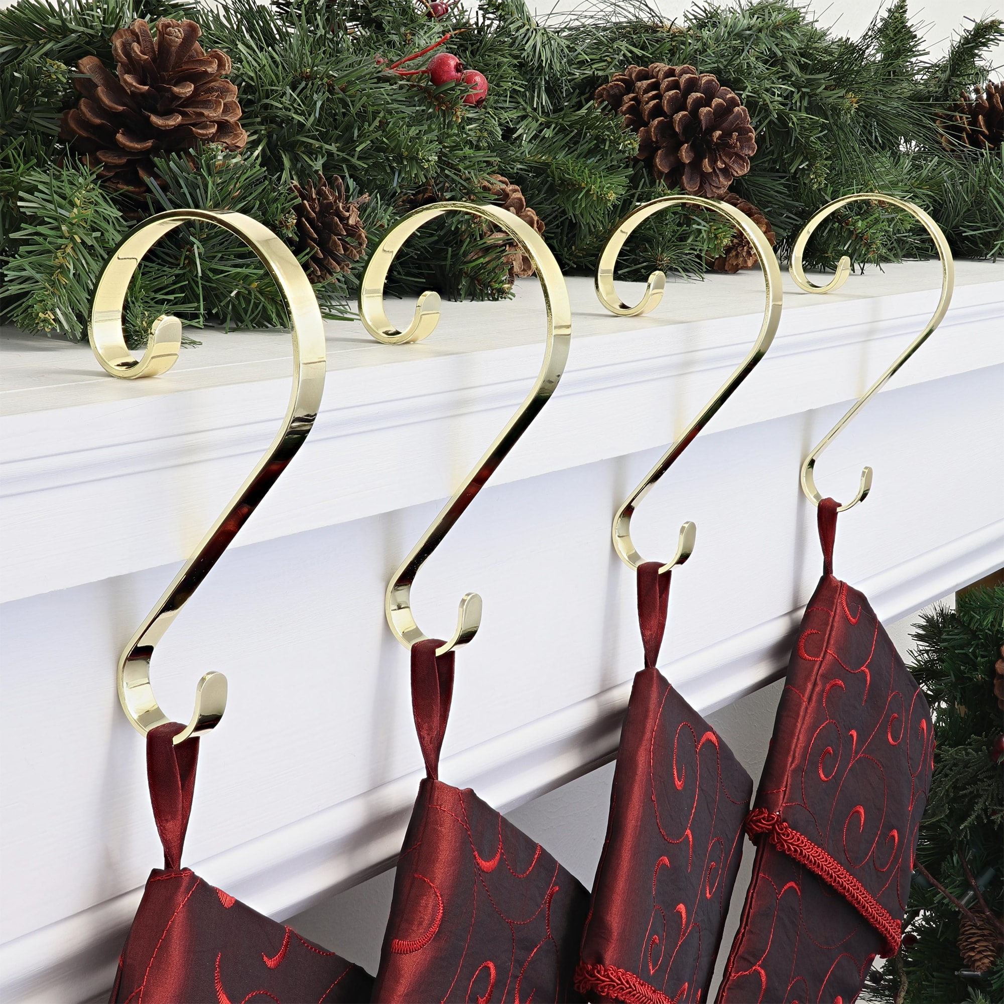 Gold Brass 4-Pack Swivel Stocking Holders