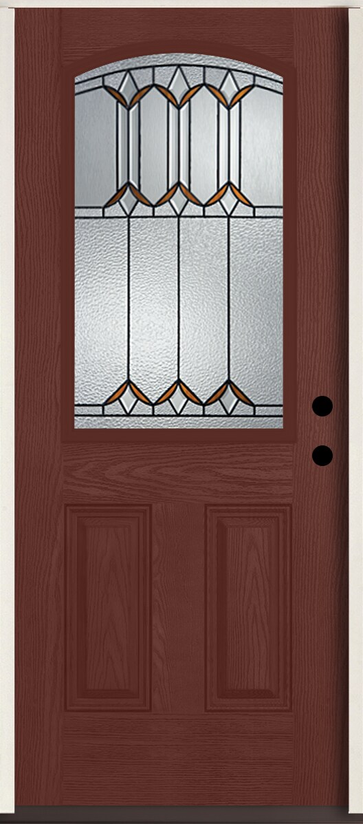 RELIABILT LO964494 Park Hill 36-in x 80-in x 4-5/8-in Fiberglass Half lite Left-hand inswing Wineberry Stain Stained Prehung Single door Front Door Insulating core Decorative glass