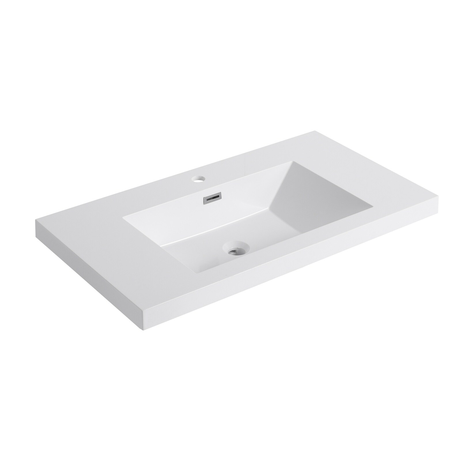 LIVACA - 36 inch Gloss White Resin Bathroom Sink with Durable Modern Design