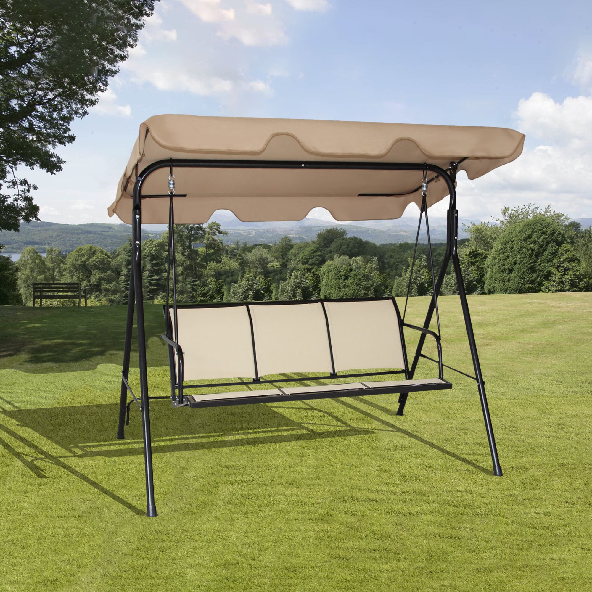 WELLFOR 3-person Brown Steel Outdoor Swing DOJ70492ZS at Lowes.com