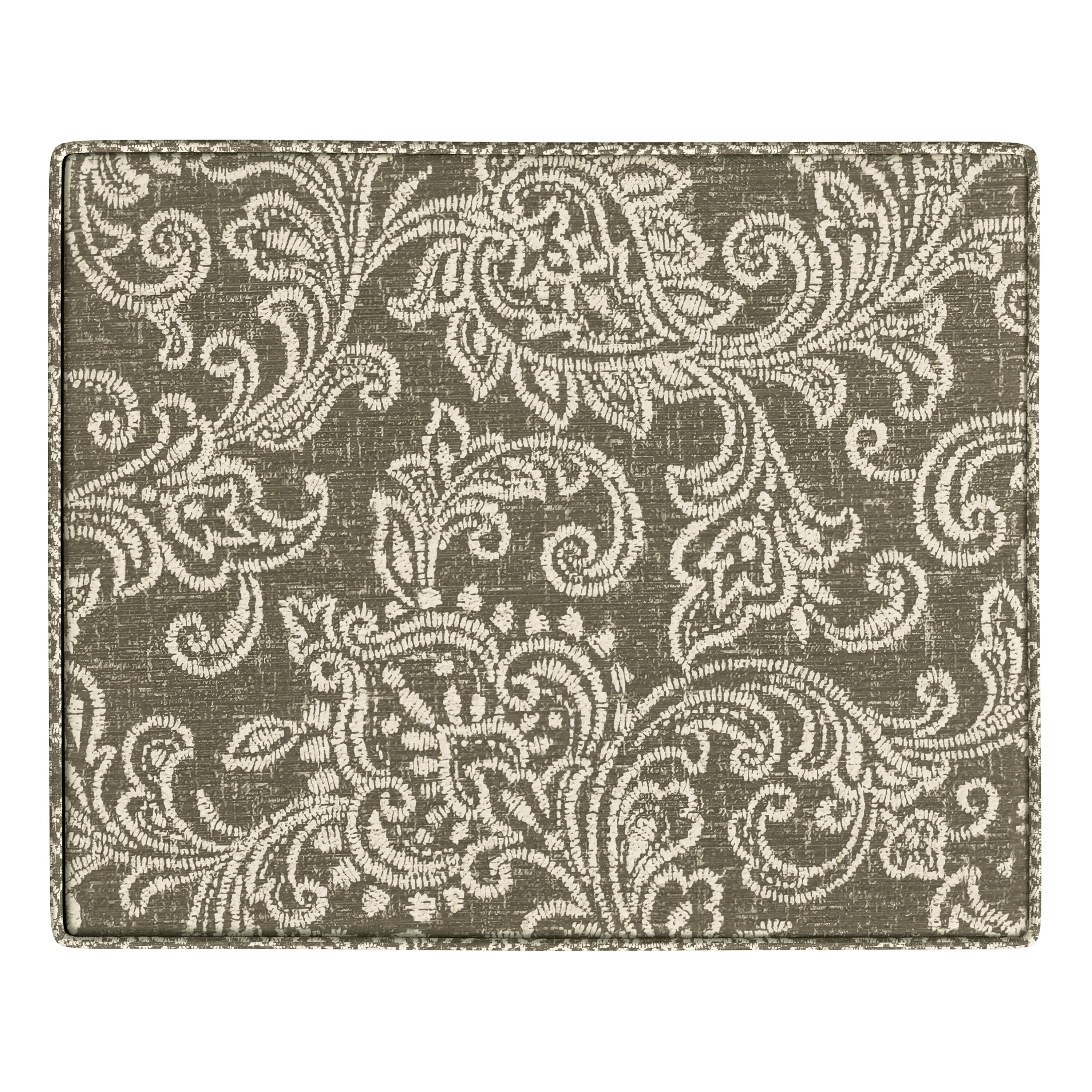 Brown Jacobean Print Upholstered Storage Ottoman with Hinged Lid