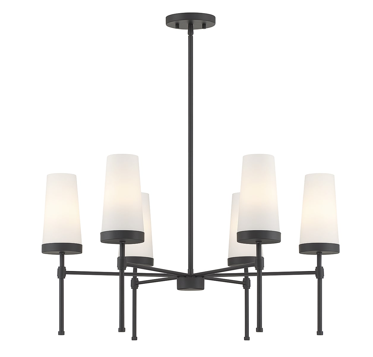 Matte Black 6-Light Chandelier with White Opal Glass Shades