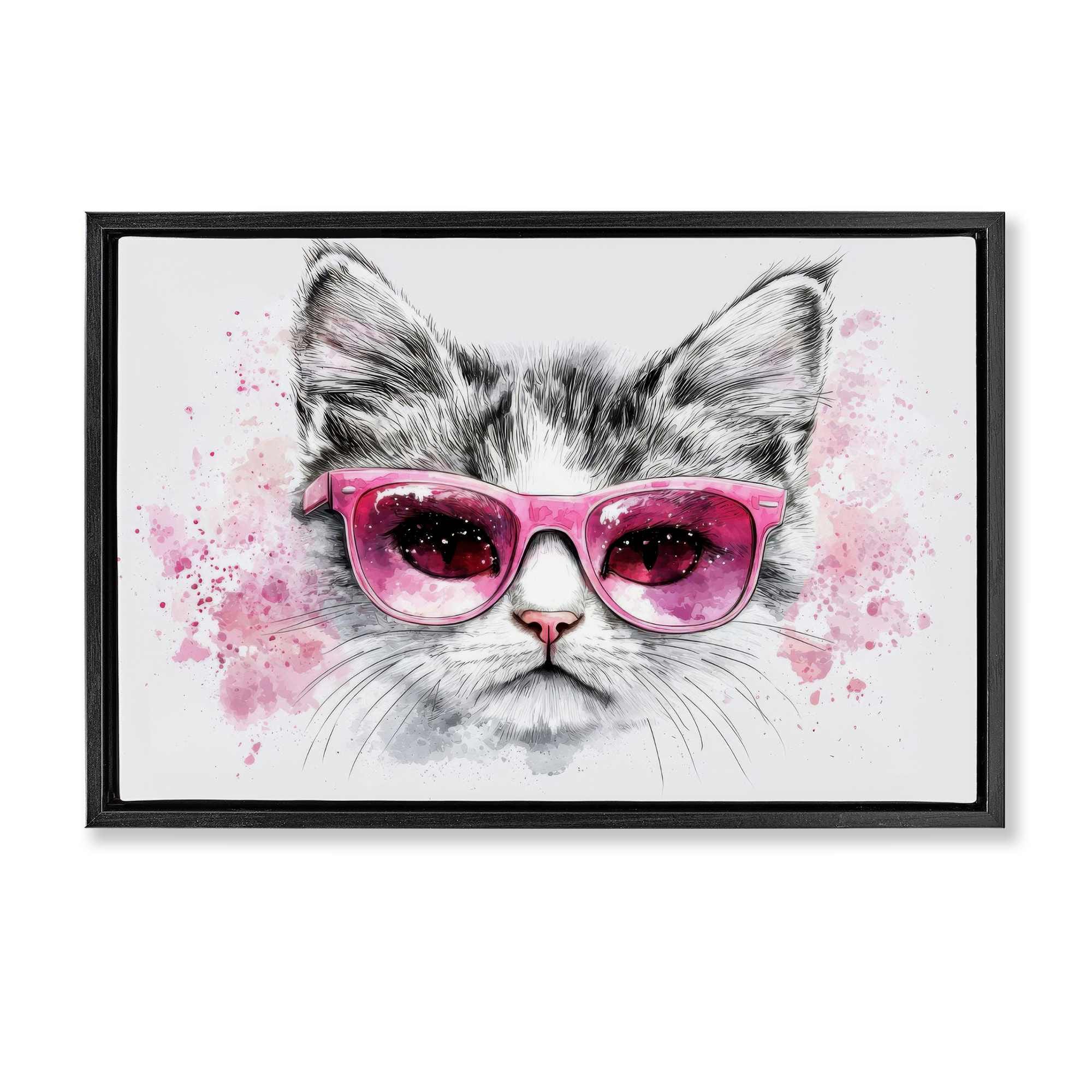 Stupell Industries BT-643-FFB-20X30 Cool Cat with Sunglasses Floating Frame design by LSR Creative Studio