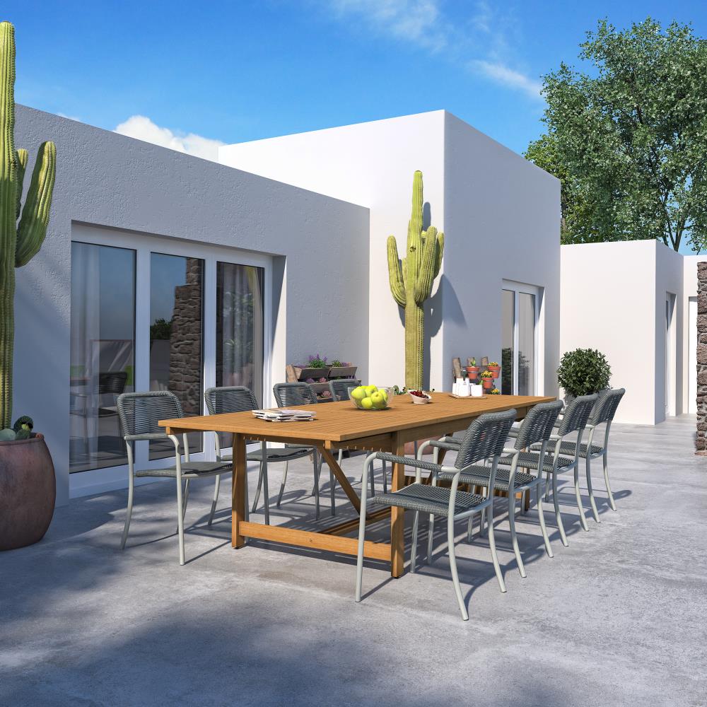 Amazonia LEYLT8PORBYGR  Eucalytpus 9-Piece Brown Patio Dining Set with Gray