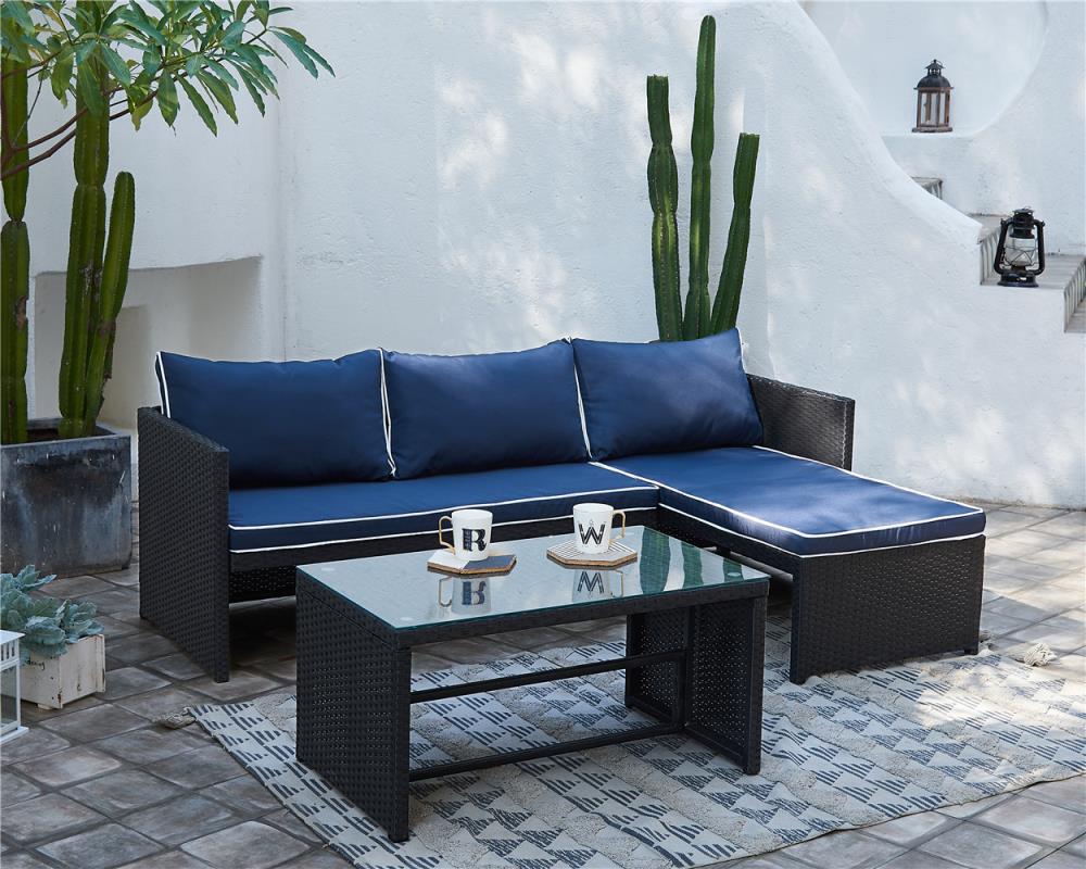Wicker Lounge Sofa Set With Cushions, Outdoor Wicker Lounge Sofa Bed