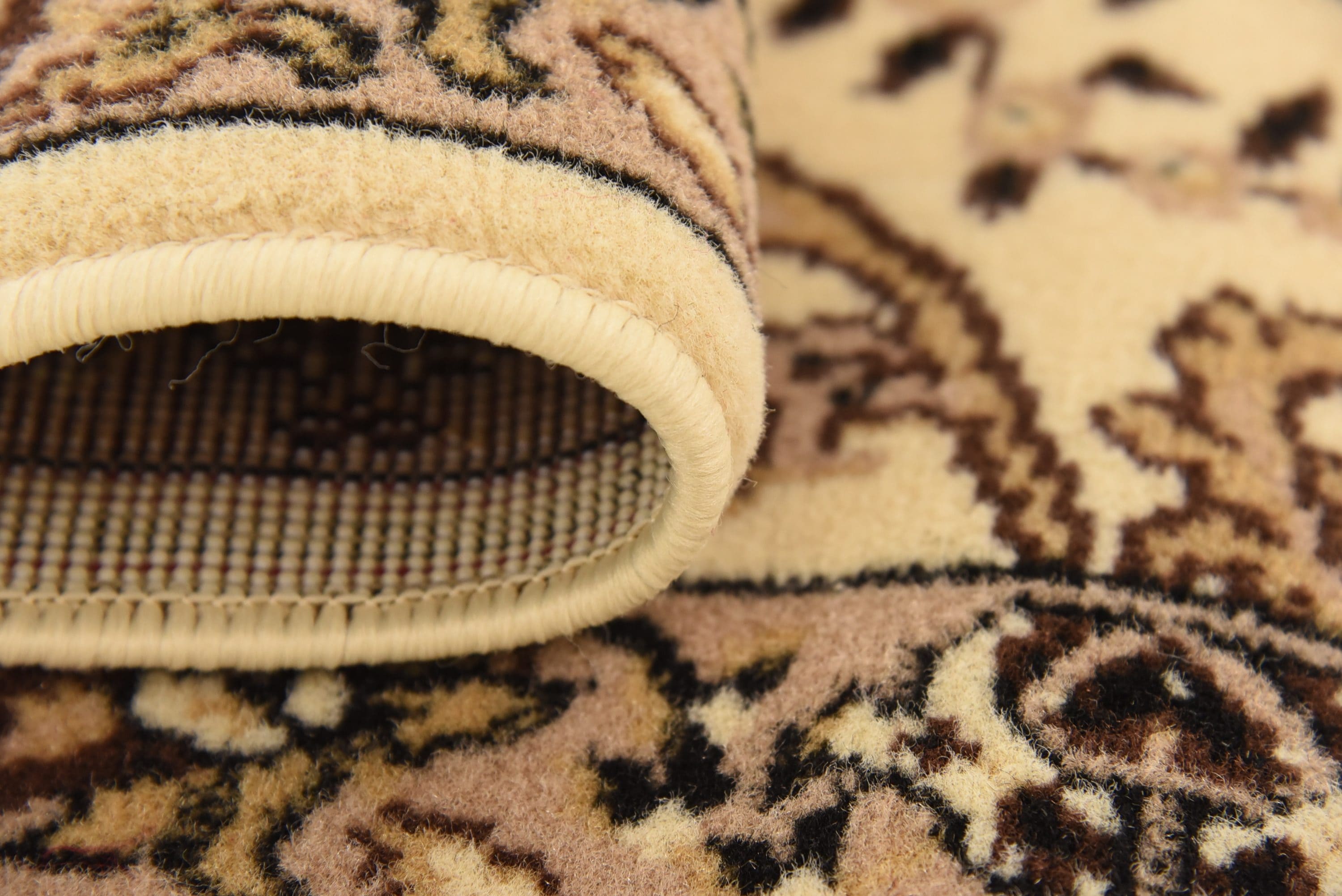 Ivory and Tan Floral Synthetic Runner Rug