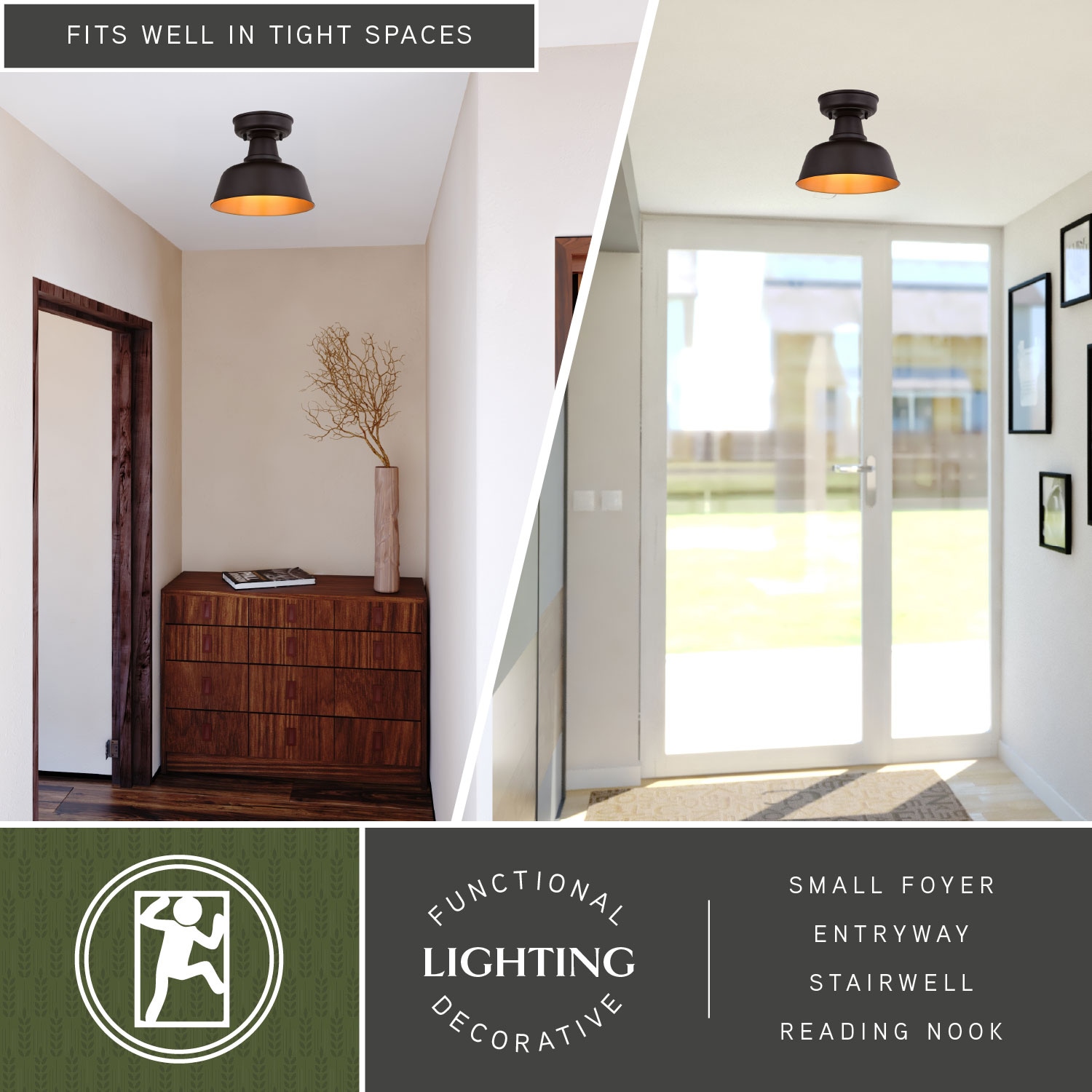 Bronze and Gold Farmhouse Indoor/Outdoor LED Ceiling Light