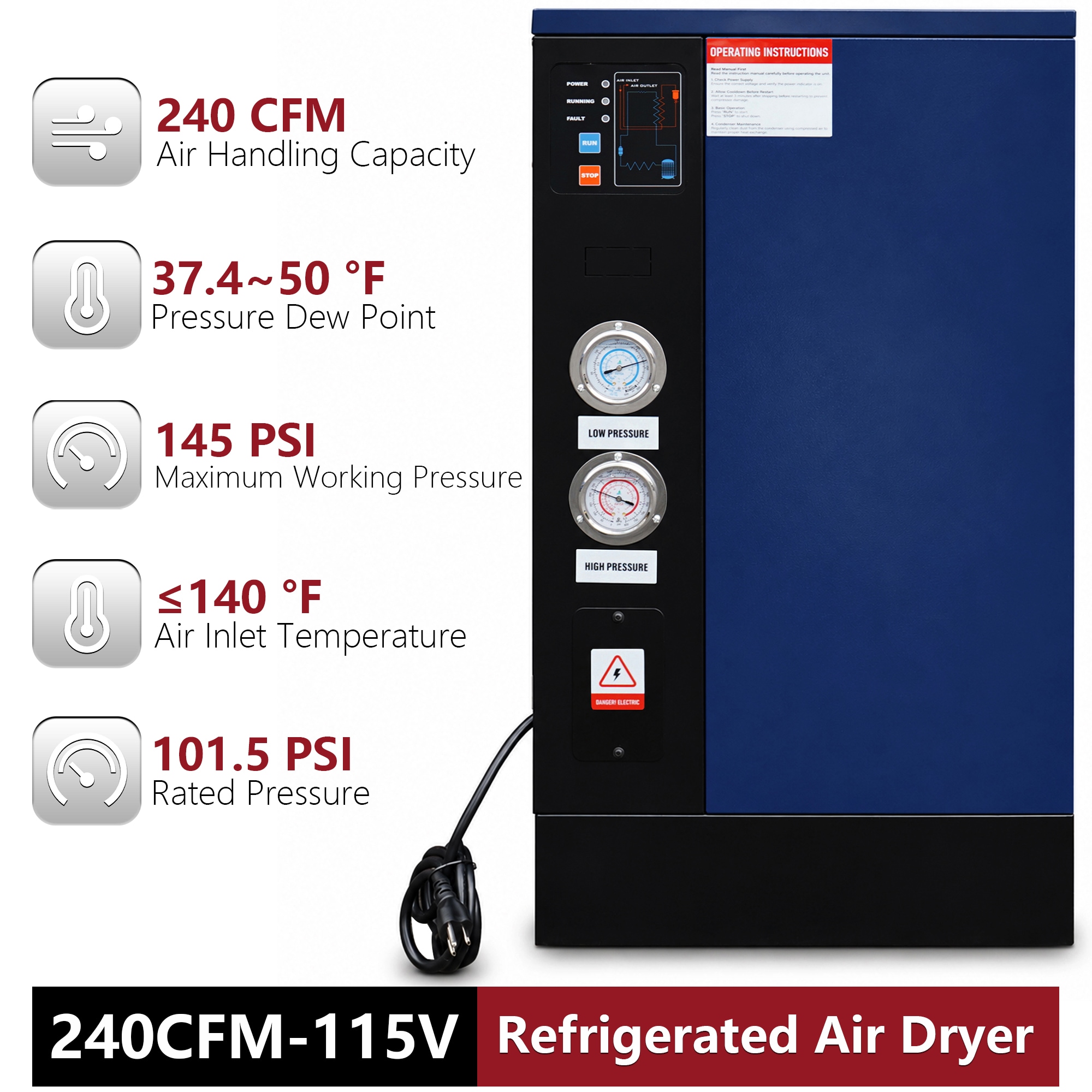 ModernLuxe 240CFM Refrigerated Air Dryer for 50HP Air Compressors 1 PHASE 115V Refrigerated Air Compressor Dryer Compressed Air Systems Industrial Refrigerated Compressed Air Dryer Sansujyuku sansujyuku.com