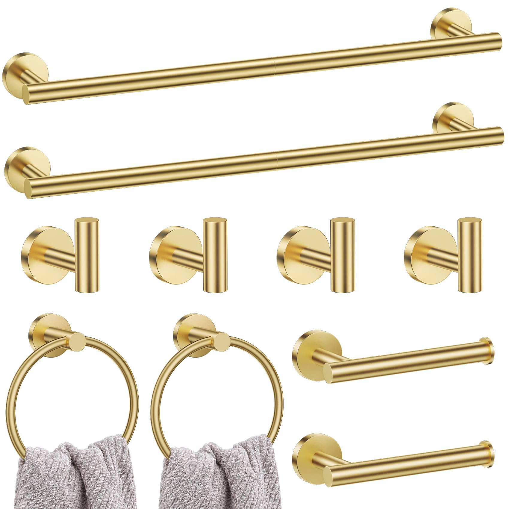 TNSO - Brushed Gold 10 Piece Standard Set SUS304 Stainless Steel Bathroom Hardware Set Wall Mount...