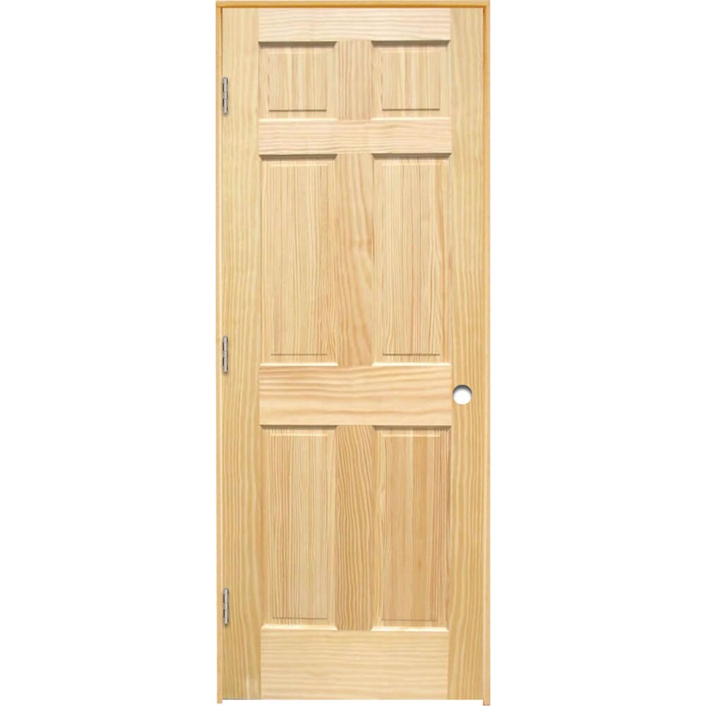 RELIABILT LO796213 28-in x 80-in Unfinished Solid core 6-panel Right hand Unfinished Pine Wood Flat Jamb Single Prehung Interior Door