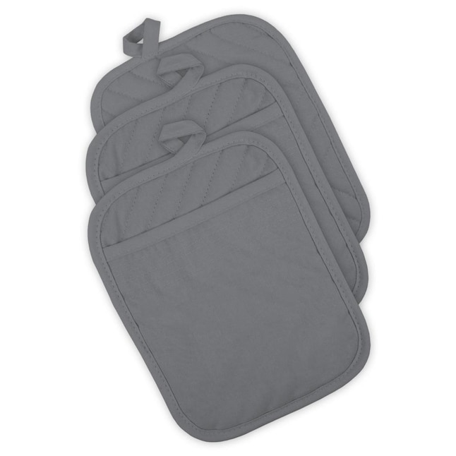 DII Gray Quilted Potholder (Set of 3) - Heat Resistant Cloth Pot