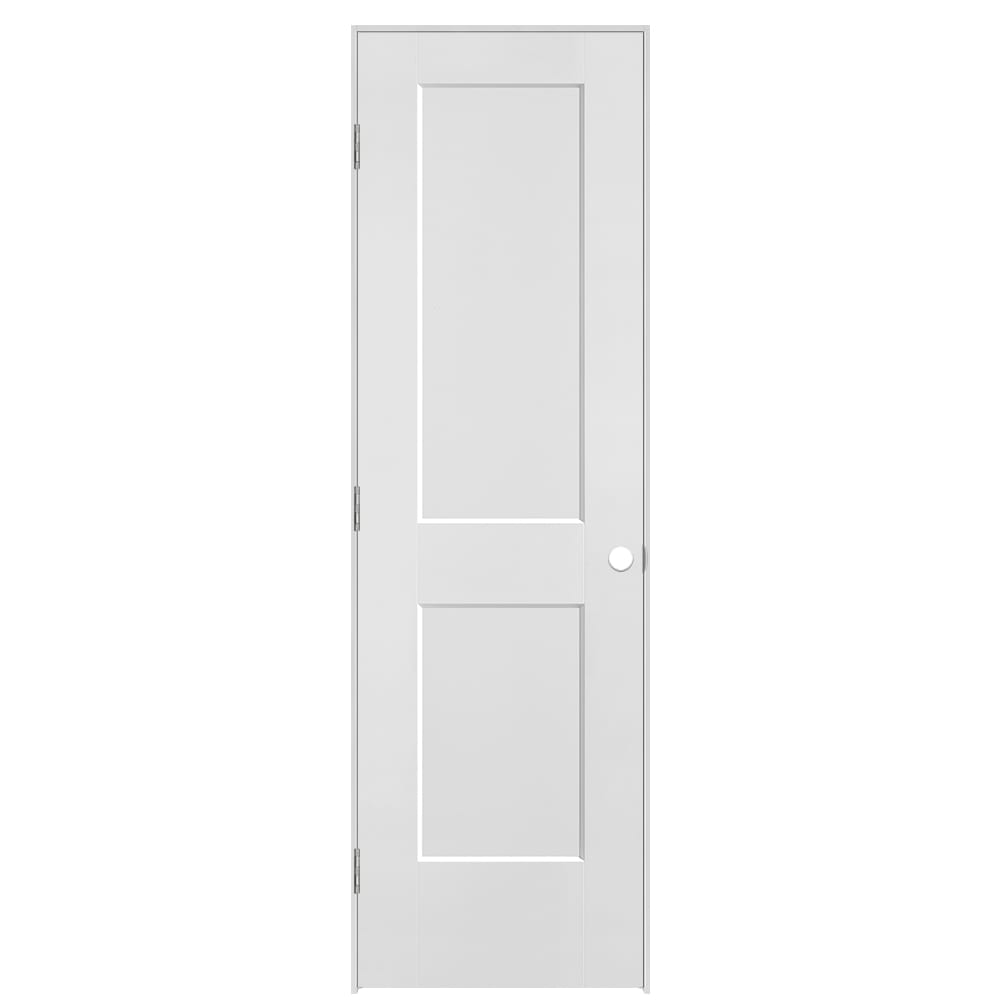 Masonite 641029 24-in x 80-in Primed Solid core 2-panel square Right hand Smooth Primed Molded composite Flat Jamb Single Prehung Interior Door