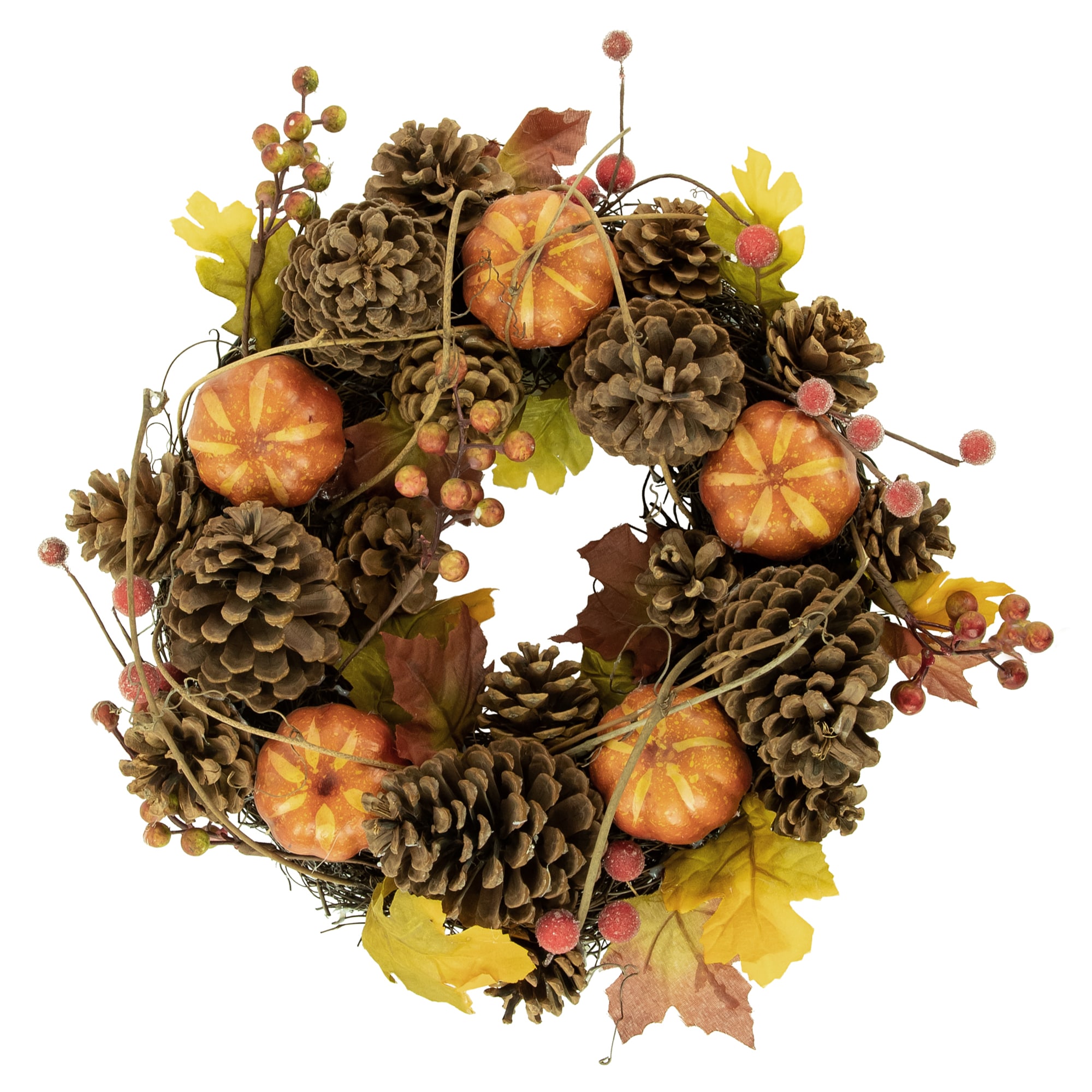 Northlight 34865330 1.12-ft 13.5-in Brown Pumpkins Artificial wreath