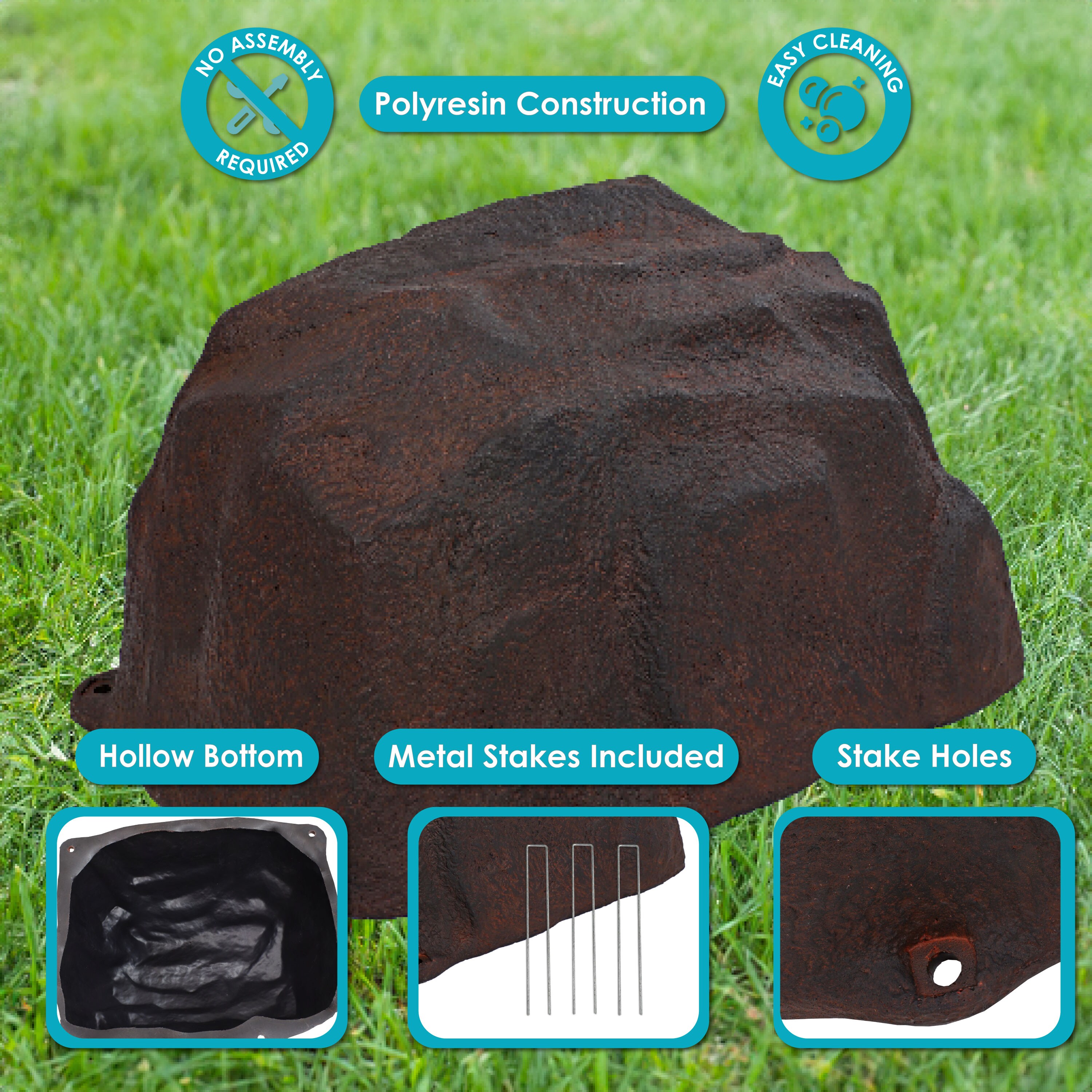 Brown Weather-Resistant Polyresin Garden Stone Set with Stakes