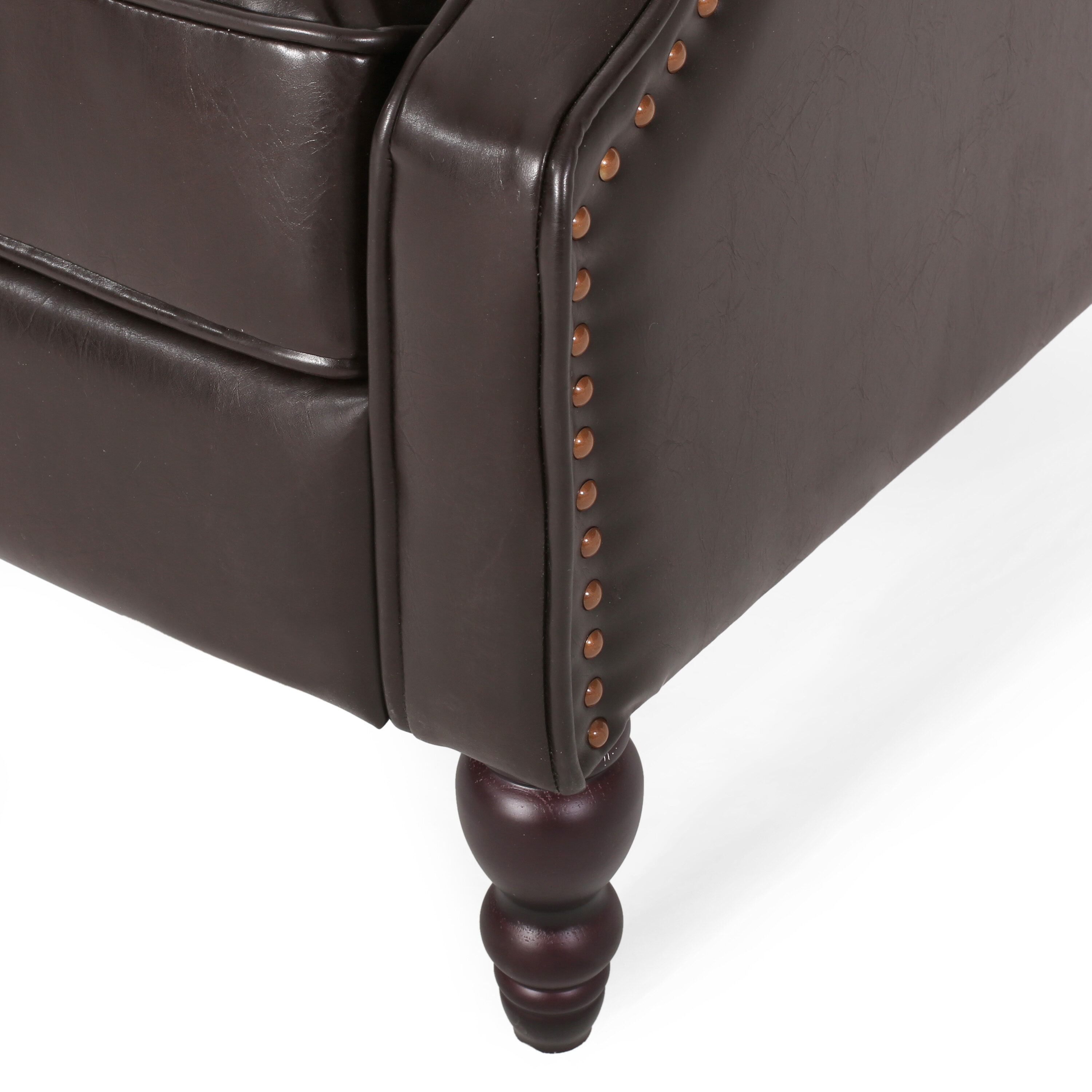 Brown Tufted Leather Wingback Recliner with Wood Legs